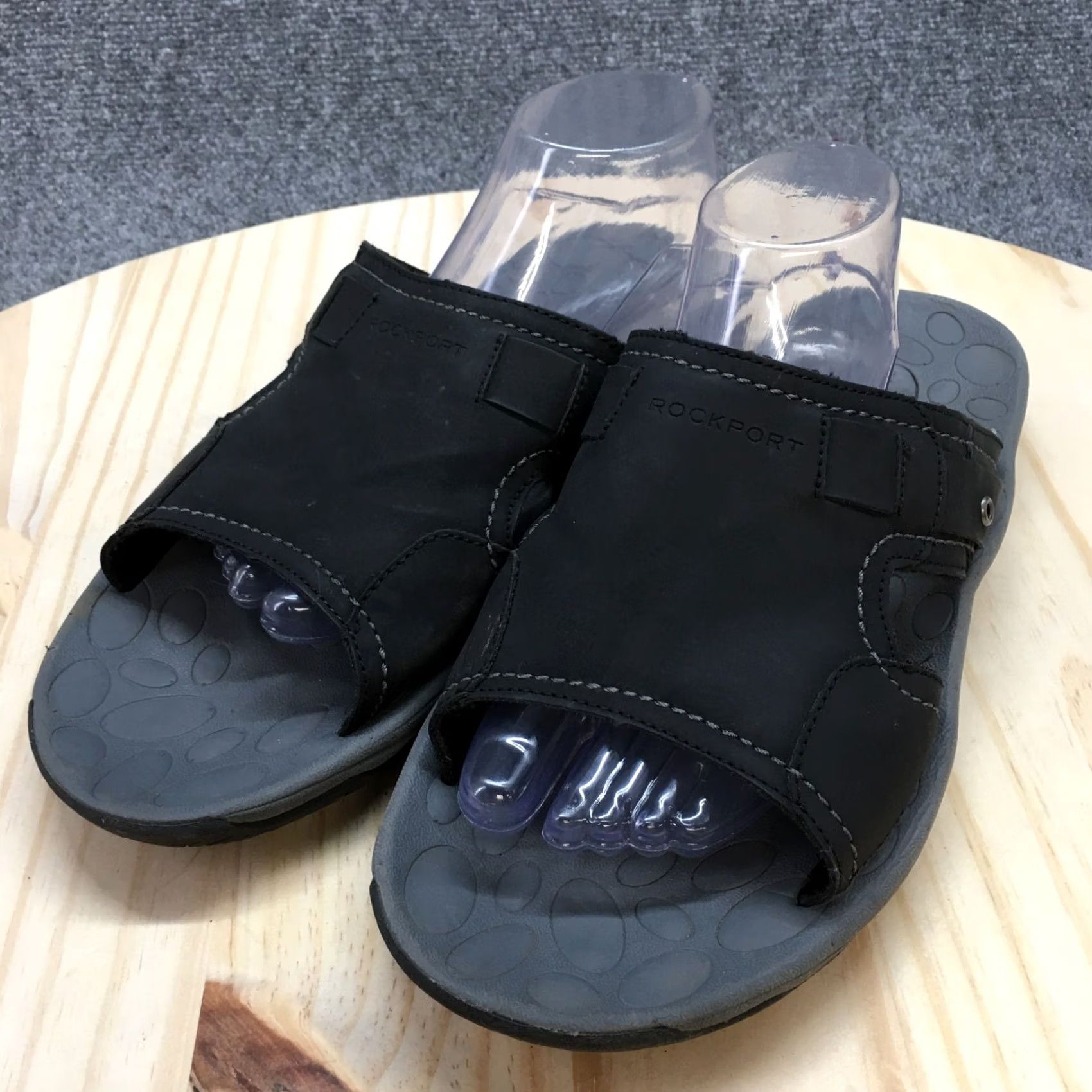 Rockport Rockport Sandals Womens 11 Hayes Slide Black Faux Leather Slip On Comfort Flats Size US 11 / IT 41 - 3 Thumbnail