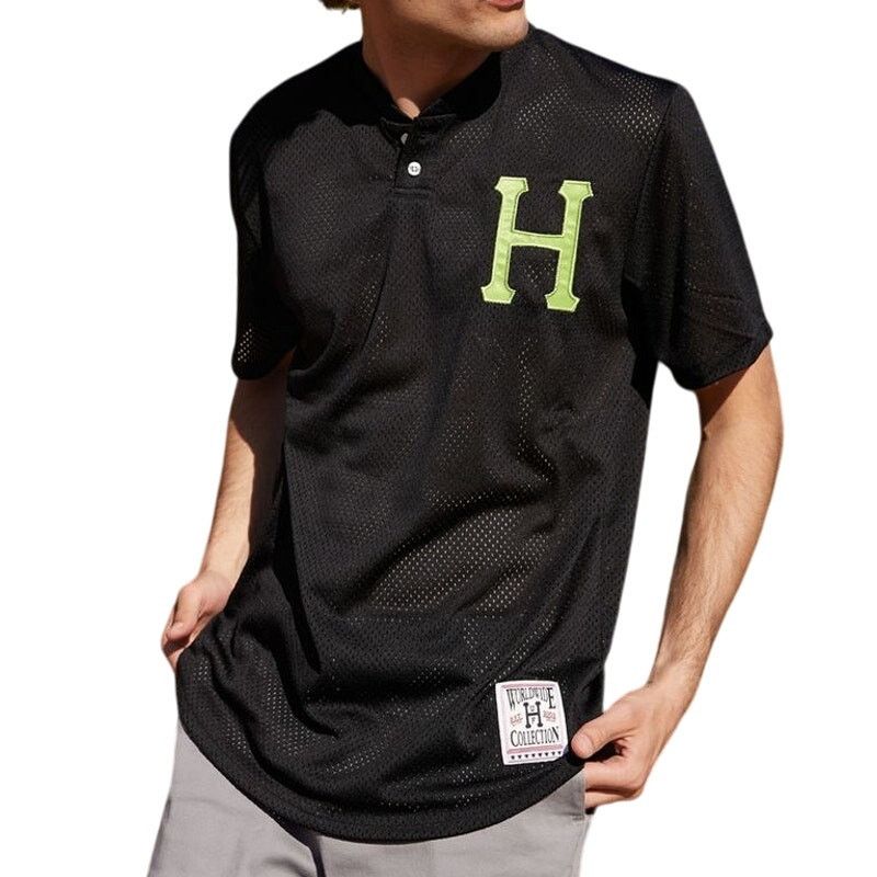 Huf HUF Men's Bronx Henley Black Mesh Baseball Jersey Shirt | S Size US S / EU 44-46 / 1 - 1 Thumbnail
