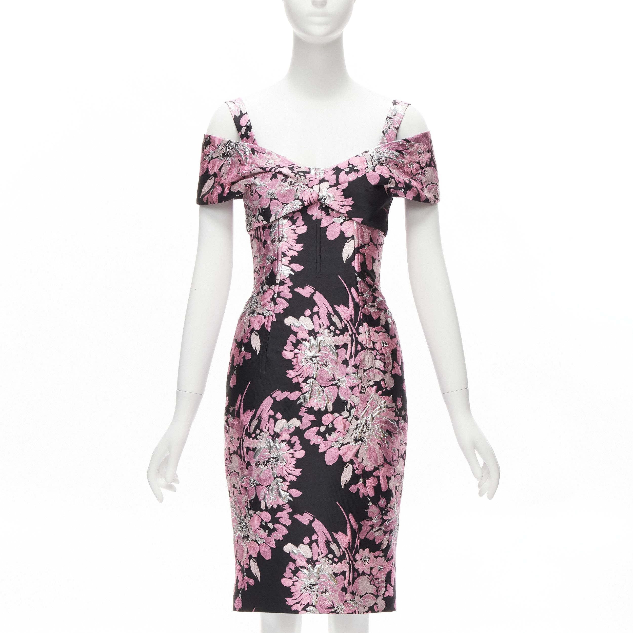 Dolce & Gabbana DOLCE GABBANA black pink floral jacquard off shoulder corsetted dress IT36 XXS Size XS / US 0-2 / IT 36-38 - 1 Thumbnail