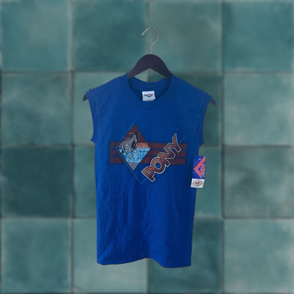 PONY VINTAGE PONY Muscle Tank Shirt Mens S Blue 90s Deadstock NWT Made in USA Crew Neck Sleeveless Cotton Blend 50/50 28" Long 16" Across Womens/Mens? Size US S / EU 44-46 / 1 - 1 Thumbnail