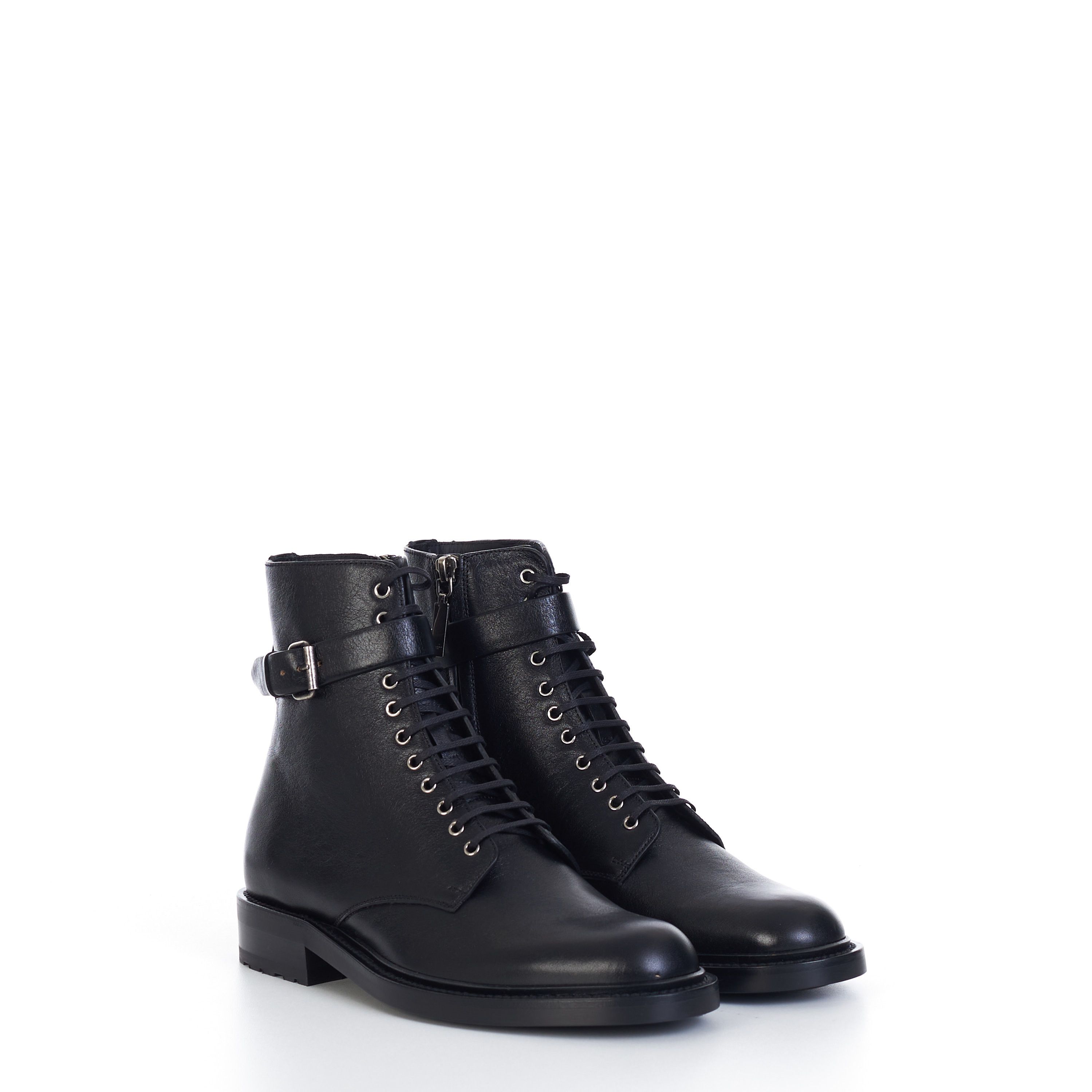 Saint Laurent Paris Black Zipped Ankle Army Boots In Smooth Leather Size US 7 / EU 40 - 1 Thumbnail