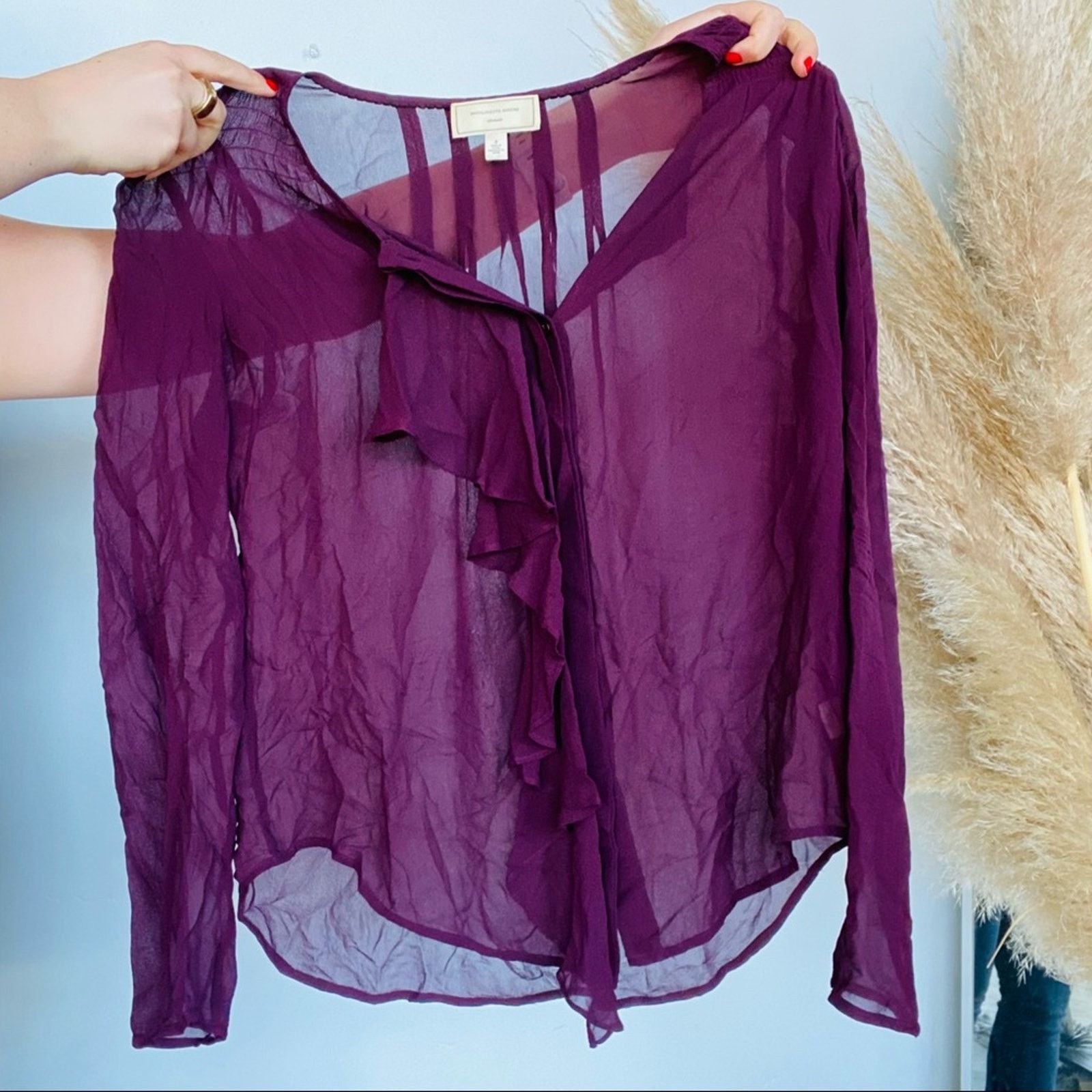 Anthropologie ANTHROPOLOGIE Moulinette Range Silk Button Blouse Shirt Top Size XS / US 0-2 / IT 36-38 - 5 Thumbnail