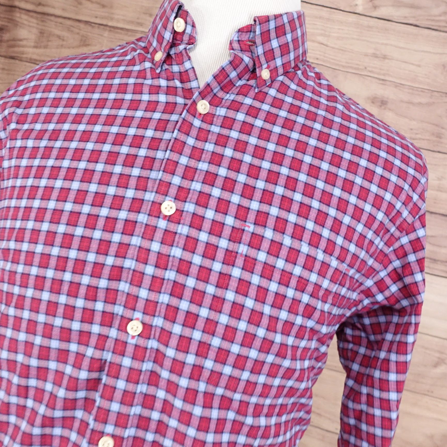 Roundtree & Yorke ROUND TREE & YORKE Plaid Button-Up Shirt, Long Sleeve, Red Blue, Men's Size L Size US L / EU 52-54 / 3 - 2 Thumbnail