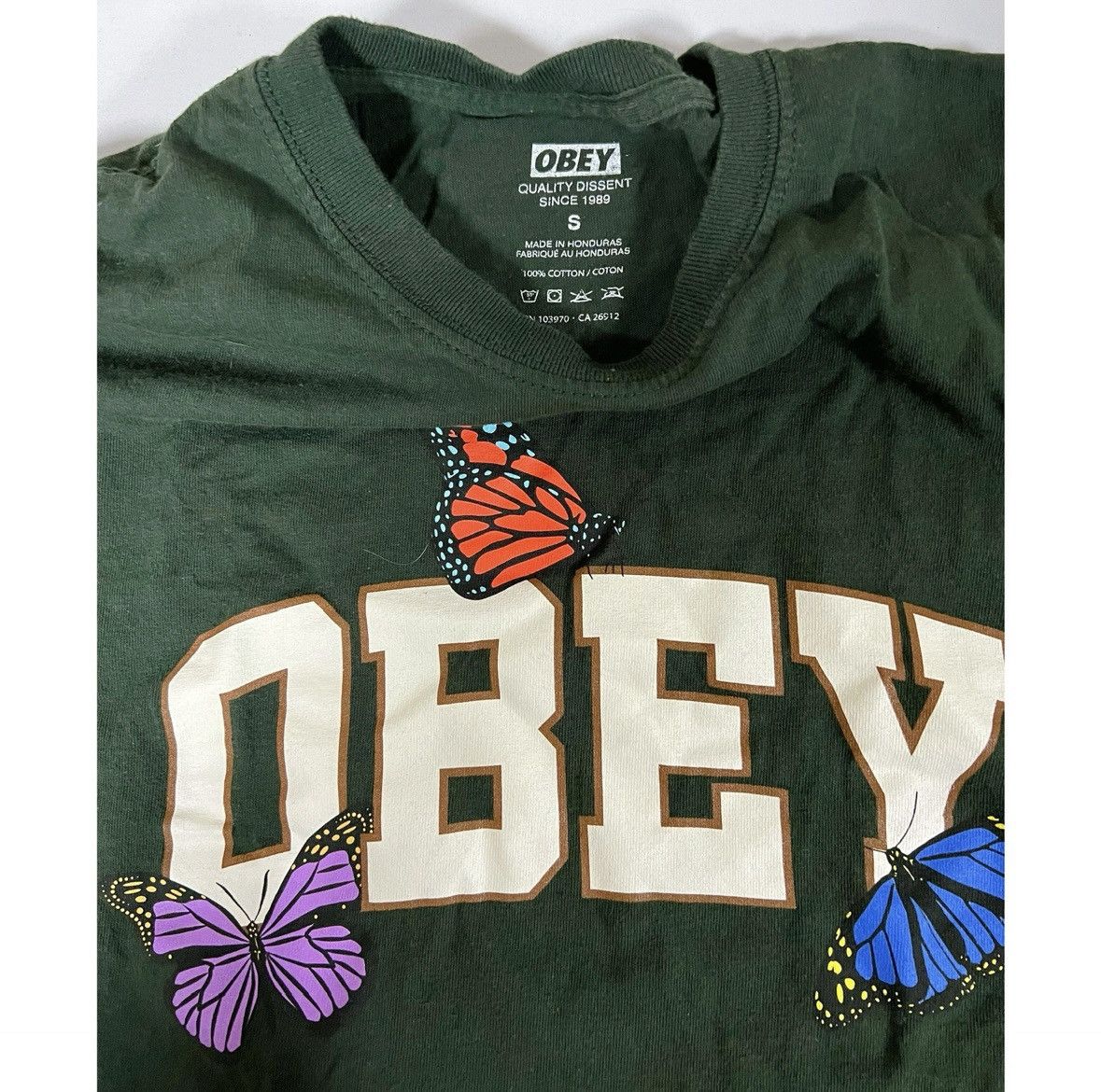 Obey Obey Green Butterfly Logo Graphic T-Shirt Top Tee Size S 🦋✨ Size US S / EU 44-46 / 1 - 3 Thumbnail