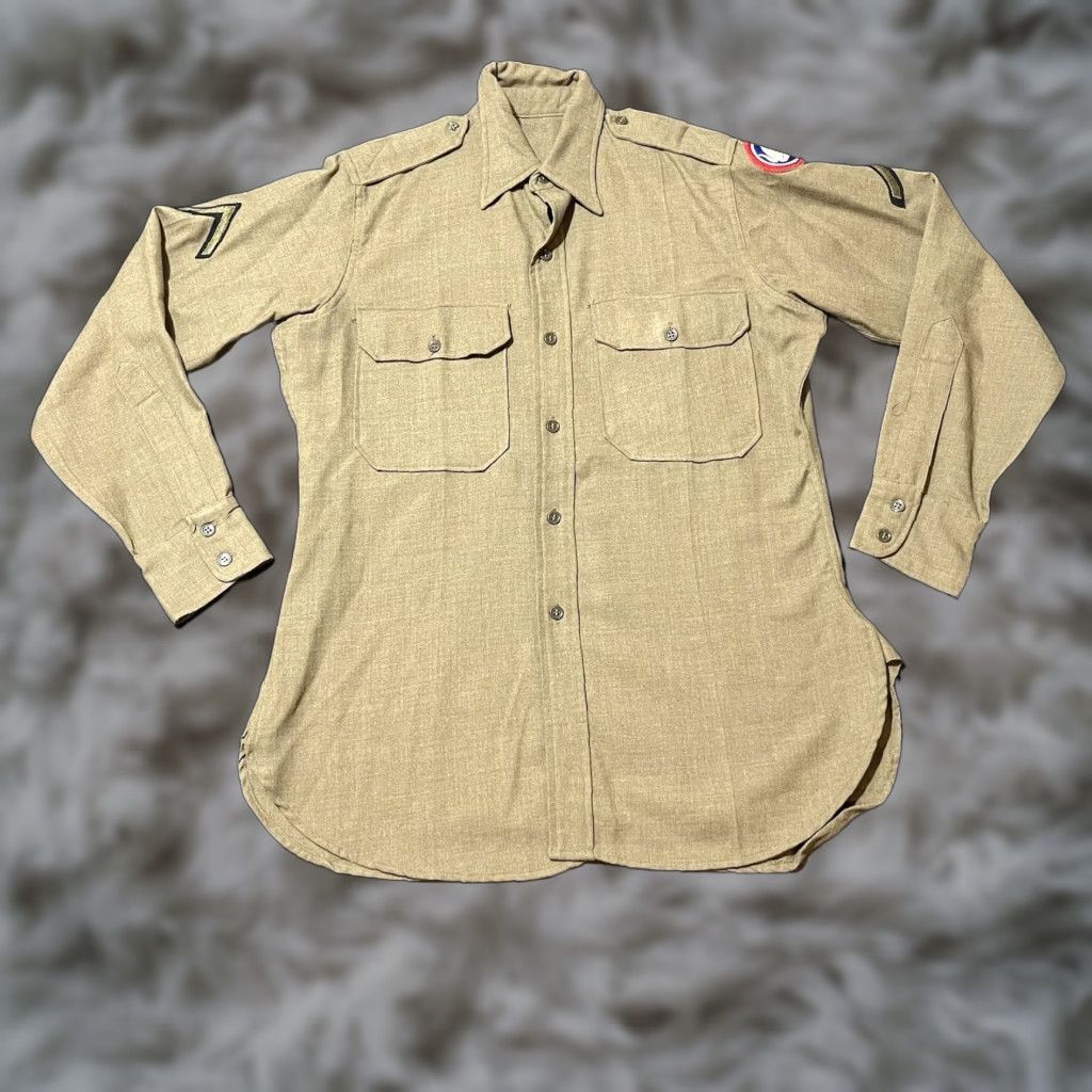 VINTAGE Command WWII Officers Wool Shirt M Green Long Sleeve