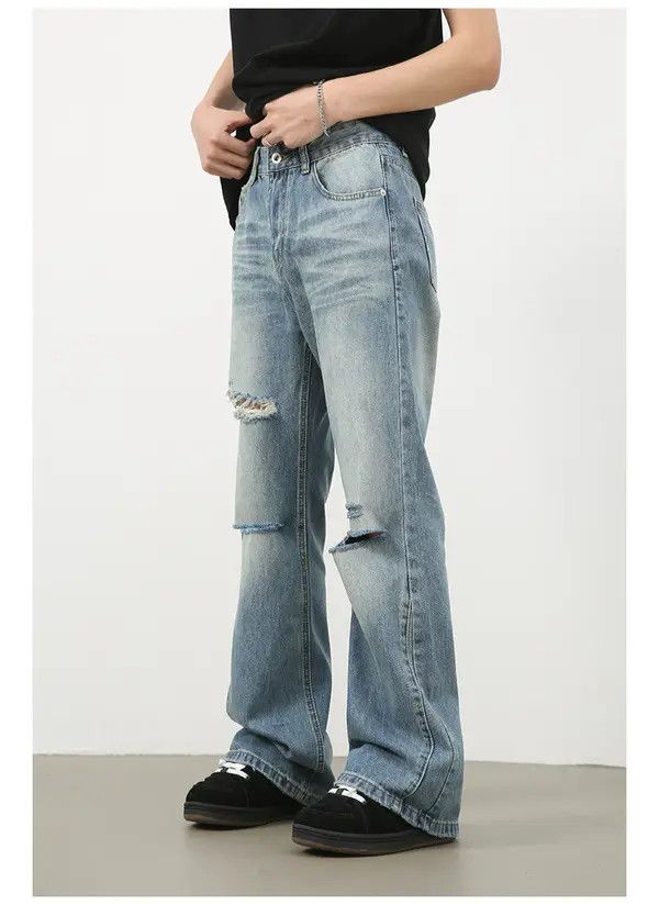 Japanese Brand Ripped washed high street men's loose straight bootcut jeans Size US 32 / EU 48 - 4 Thumbnail