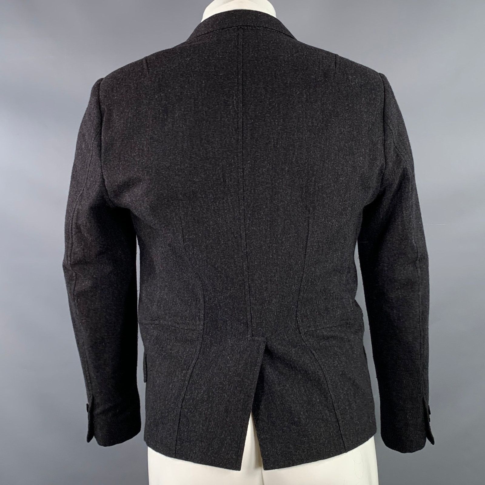 Vintage Size 38 Grey Charcoal Wool Cashmere Single Button Sport Coat Size 38R - 3 Thumbnail