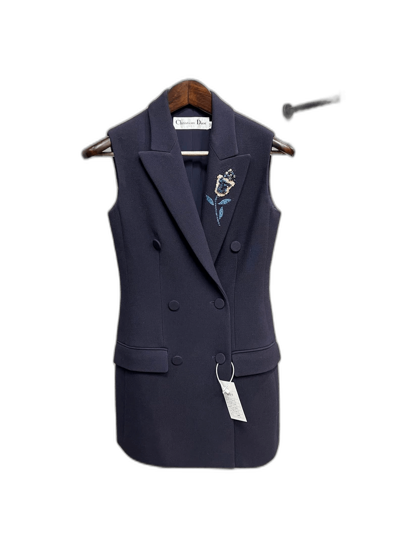 Dior Dior Midnight Blue Embroidered Vest Dress Size US S / EU 44-46 / 1 - 1 Thumbnail