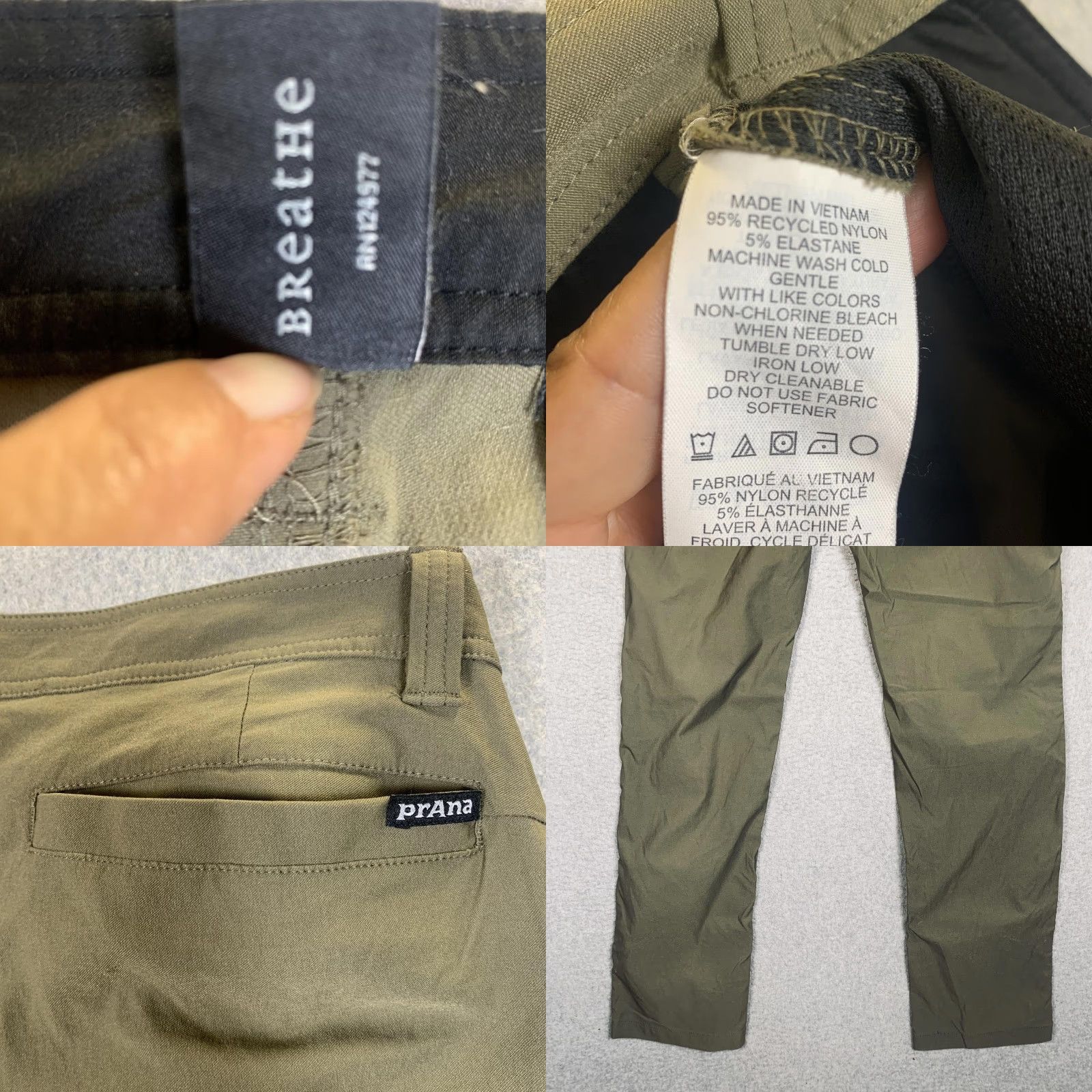 PrAna Men\'s 34x32 Olive Green Flat Front Ankle Length Pants Trousers Shirt?