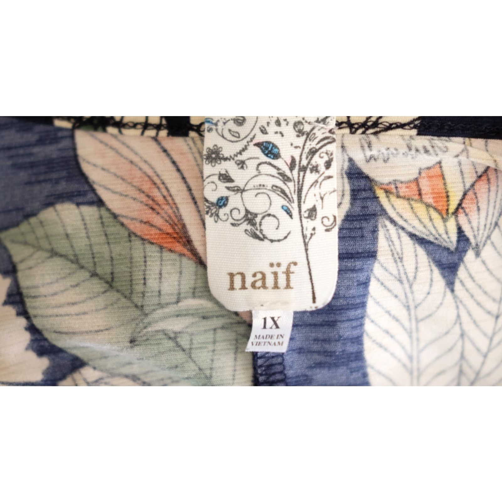 Vintage Naif Cold Shoulder Floral Blouse Navy Lightweight Women's 1X #H97-21 Size XL / US 12-14 / IT 48-50 - 7 Thumbnail