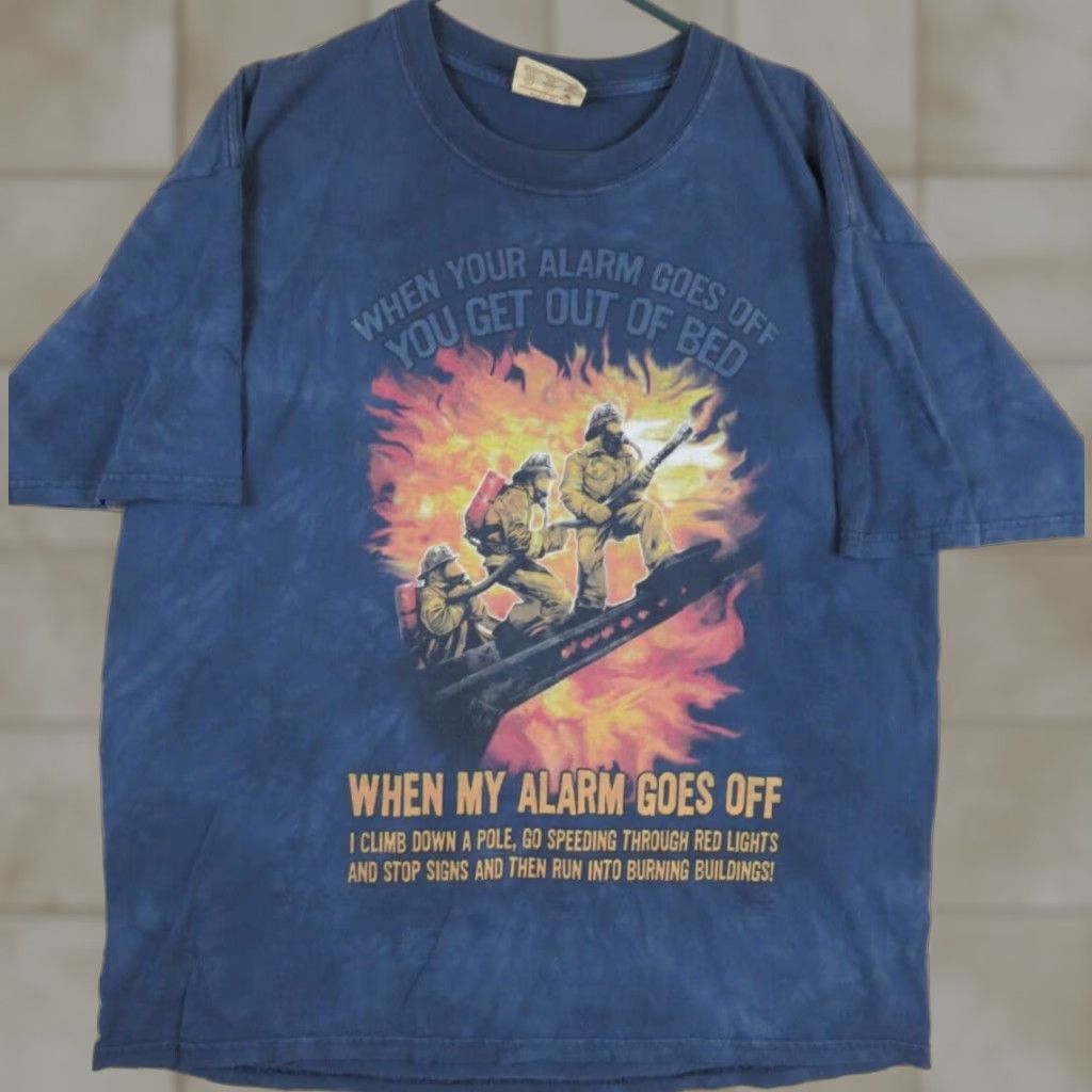 The Mountain VINTAGE The Mountain Fire Fighters T-Shirt L Mens Blue 90s Heroes When MY alarm Goes Off Size US L / EU 52-54 / 3 - 1 Thumbnail