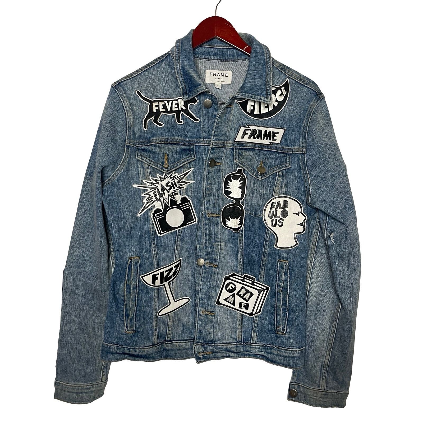 Frame FRAME Denim Embroidered Patches Denim Jacket Sz S Size S / US 4 / IT 40 - 2 Thumbnail