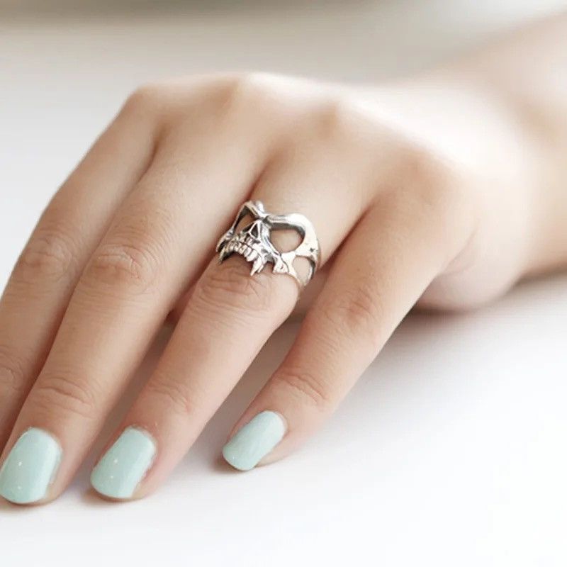 Jewelry 925 Sterling Silver Skeleton Head Punk ​Ring Adjustable Ring Size ONE SIZE - 2 Thumbnail