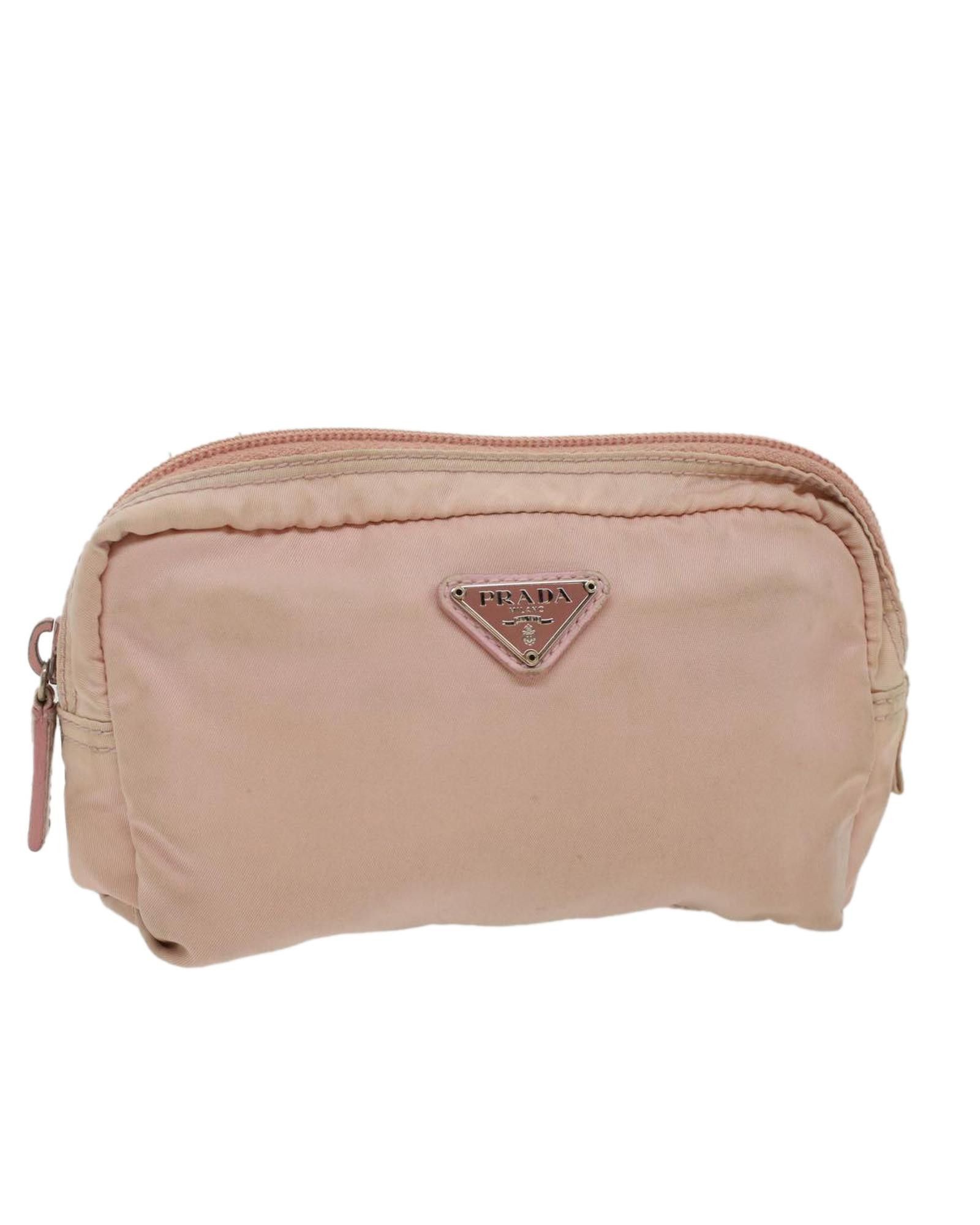 image of Prada Stylish Pink Nylon Pouch With Metal Fittings, Women's