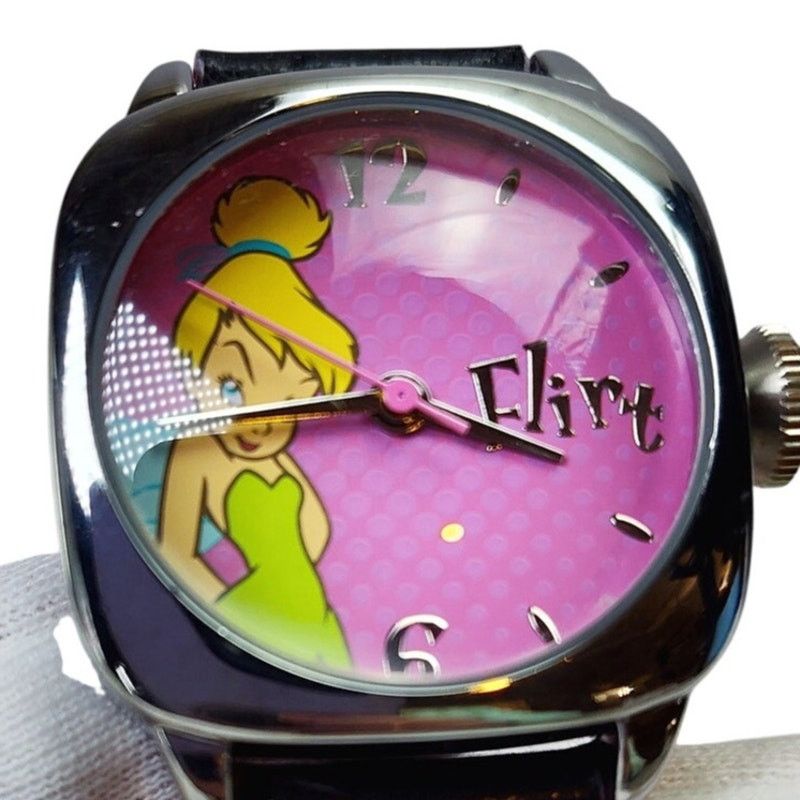 Disney Disney Tinker Bell Flirt Watch Pink Square Black Strap Y2K Size ONE SIZE - 1 Thumbnail