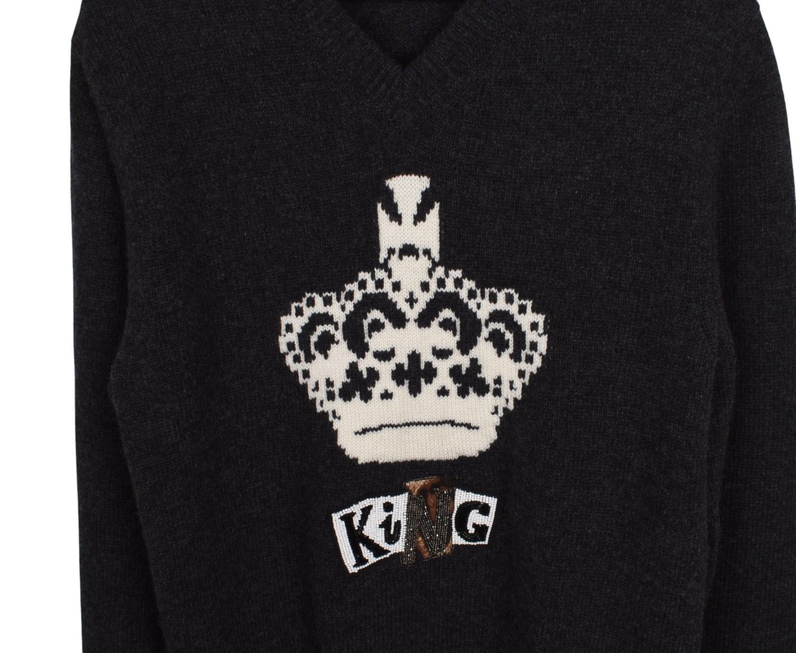 Dolce & Gabbana Dolce Gabbana Men Sweater V Neck „King“ Wool 50-M, S1574 Size US M / EU 48-50 / 2 - 2 Thumbnail