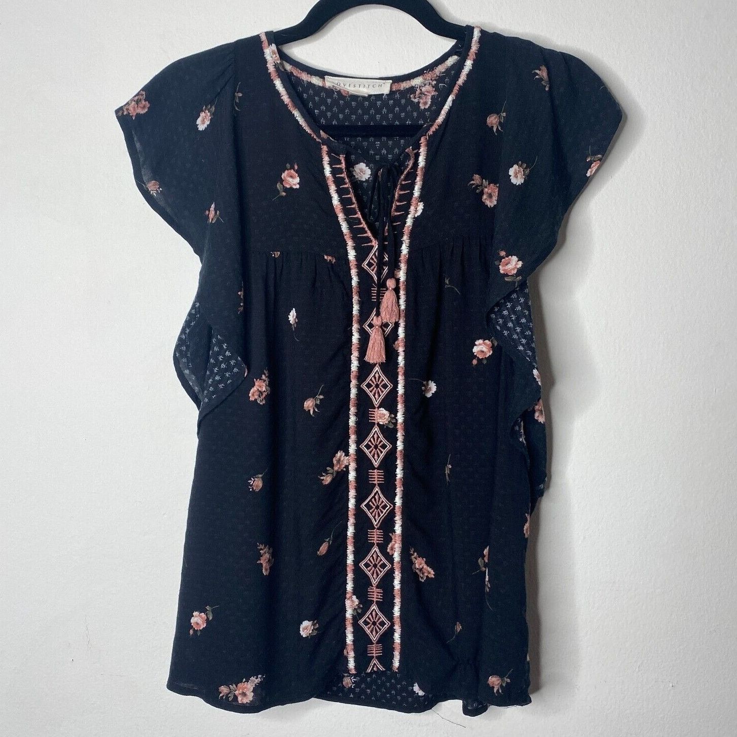 Other Lovestitch Black Multi Floral Aztec Tie Sleeveless Top S Size S / US 4 / IT 40 - 1 Thumbnail