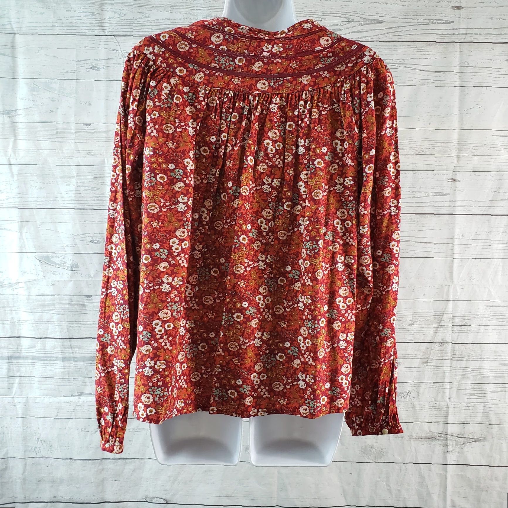 Vintage VINTAGE? Universal Thread Floral Blouse Womens Long Sleeve Shirt Red Green Cotton Blend S Size S / US 4 / IT 40 - 4 Thumbnail