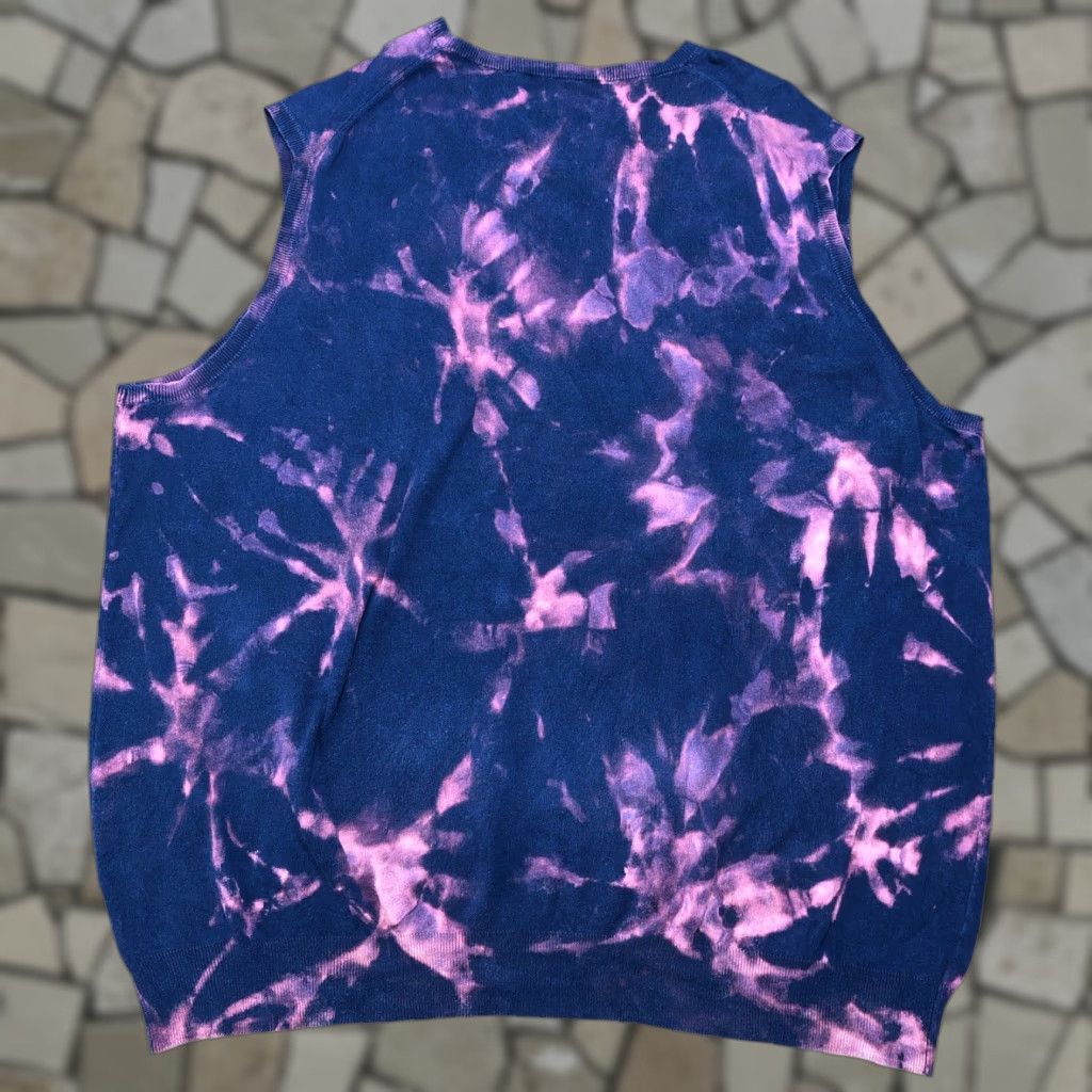 VINTAGE Polo Ralph Lauren Sweater Vest Mens 2XLT Blue V-Neck Tie Dye Cotton Knit Sleeveless Pullover Logo Embroidered 90s Preppy Mens