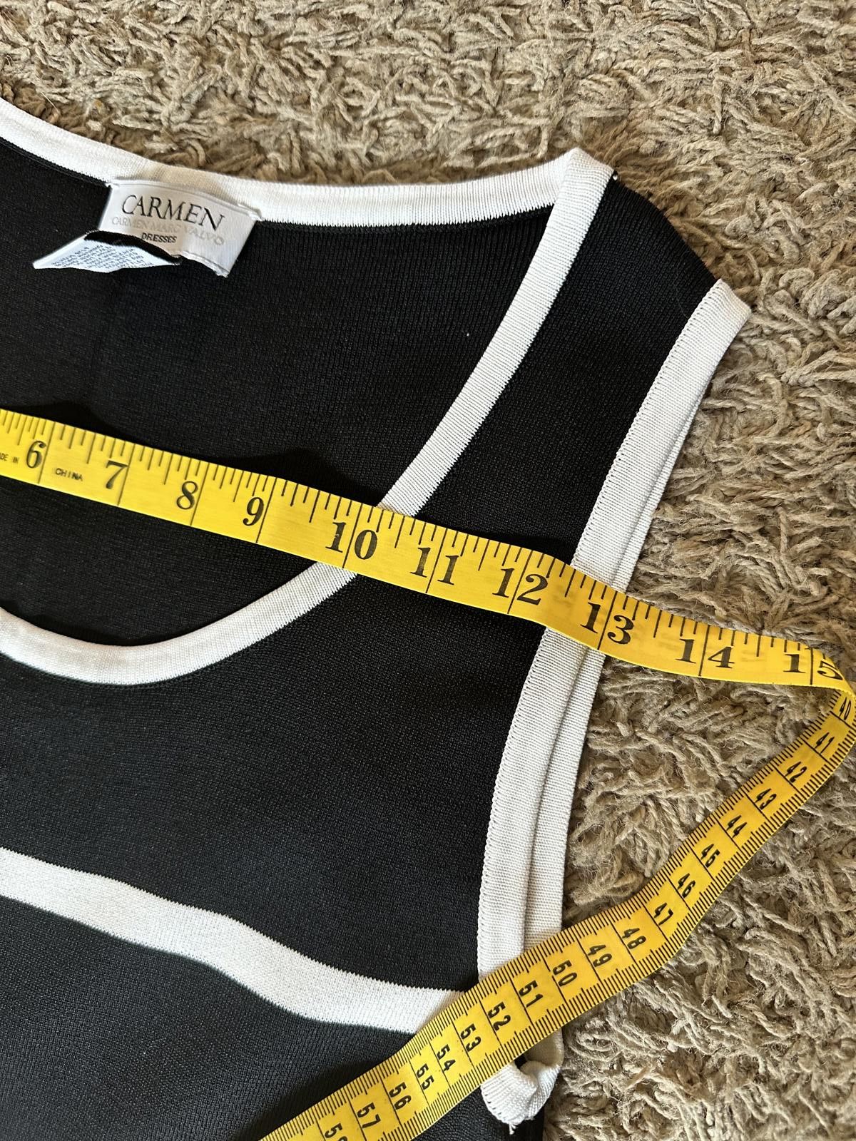 Designer Carmen Marc Valvo Women's Black and White Striped Dress Sz L Size L / US 10 / IT 46 - 6 Thumbnail