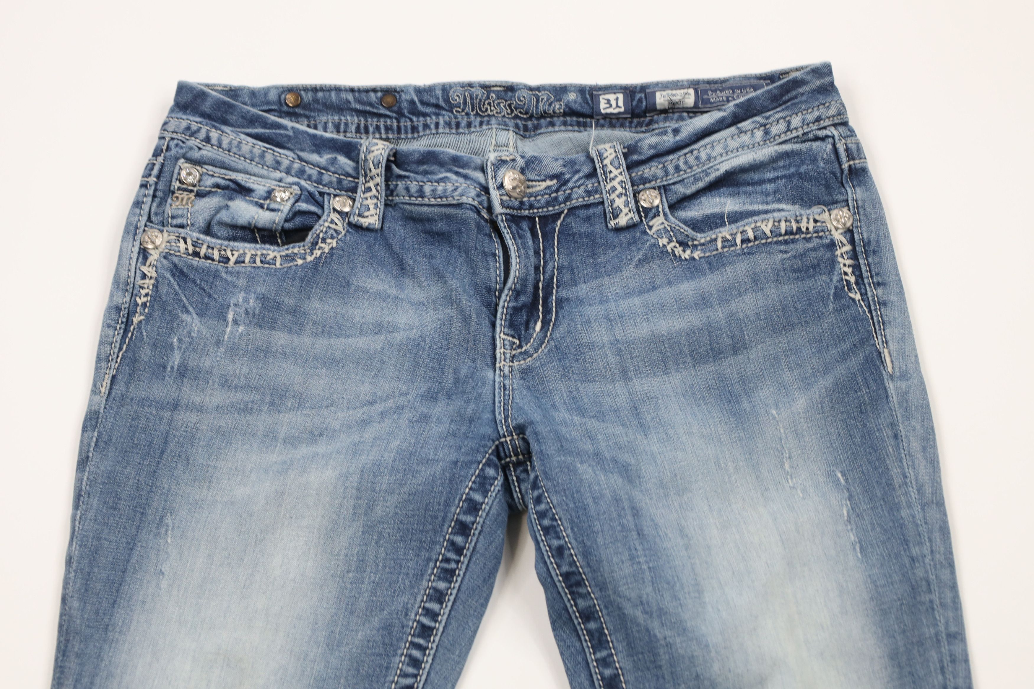 Miss Me × Vintage Miss Me Thick Stitch Flared Bootcut Denim Jeans Blue Size 31" - 2 Thumbnail