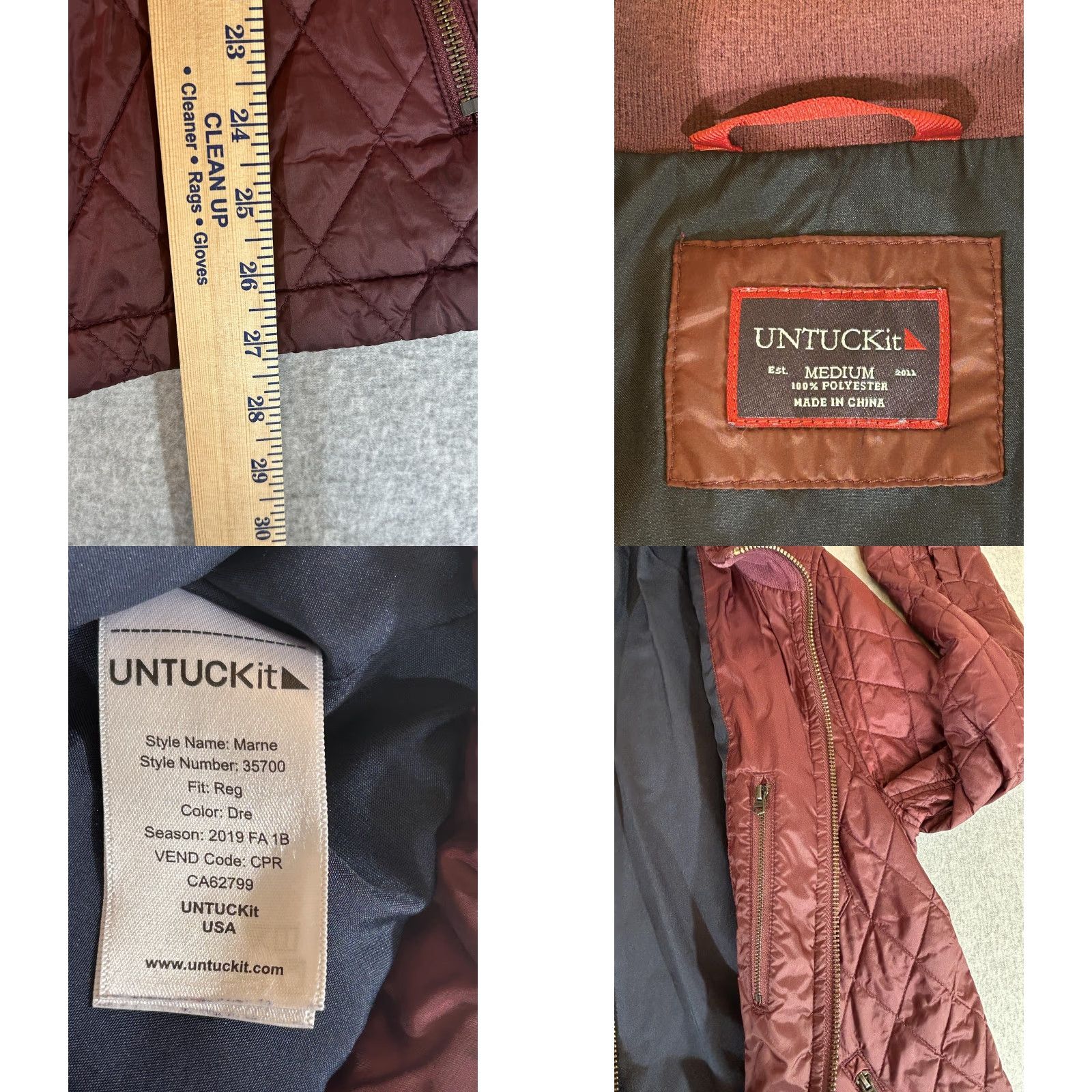 UNTUCKit UNTUCKit Jacket Mens M Red Quilted Marne City Zip Lightweight Puffer Coat Size US M / EU 48-50 / 2 - 8 Thumbnail
