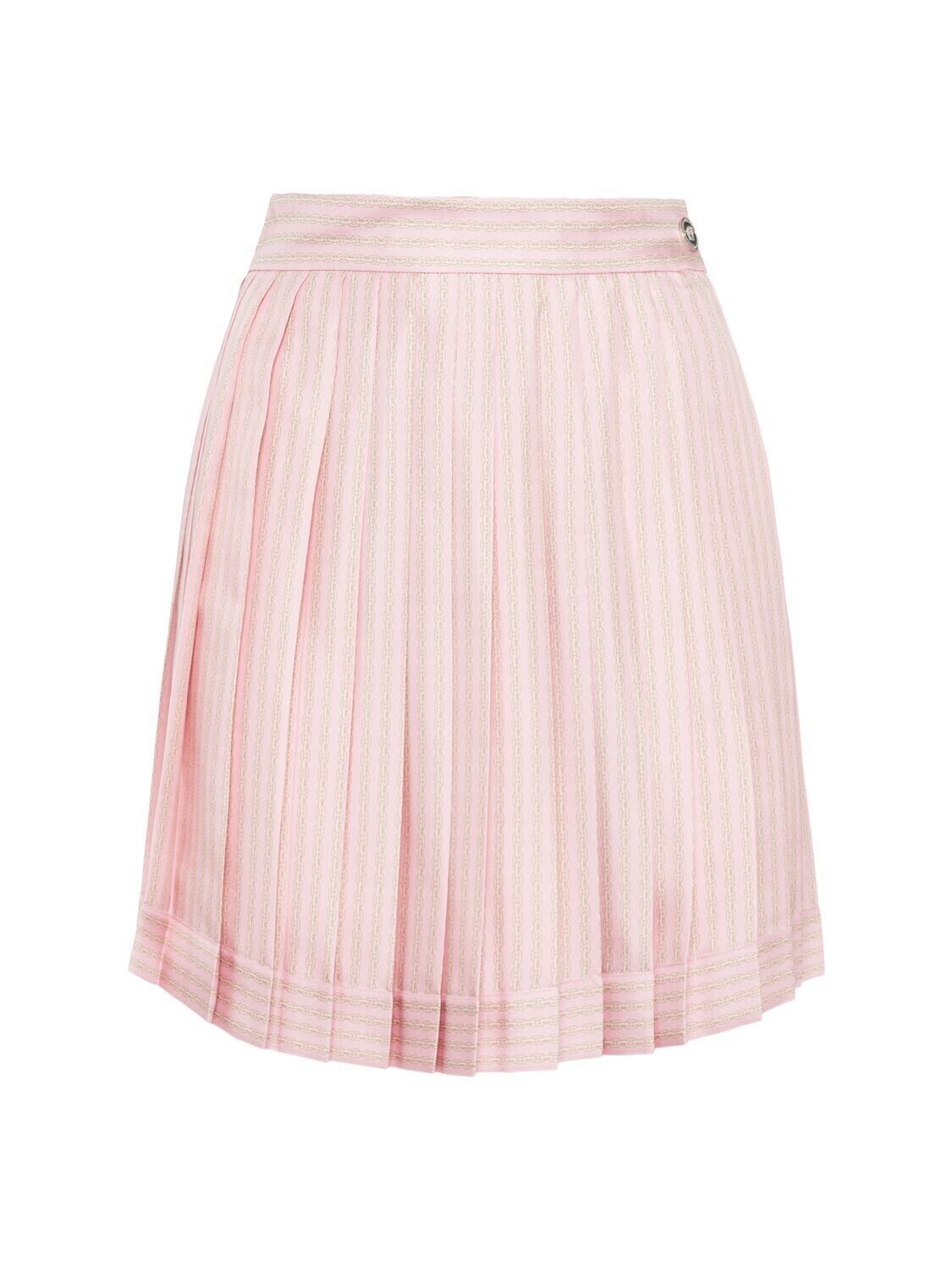 VERSACE $1690 Pink Silk Pinstripe Mini Skirt New Auth