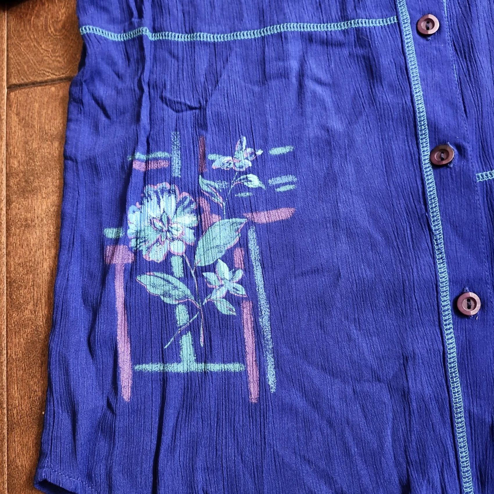 Vintage Dena Lauren Women's Blue Floral Button-Up Shirt - L - NWT Size L / US 10 / IT 46 - 3 Thumbnail
