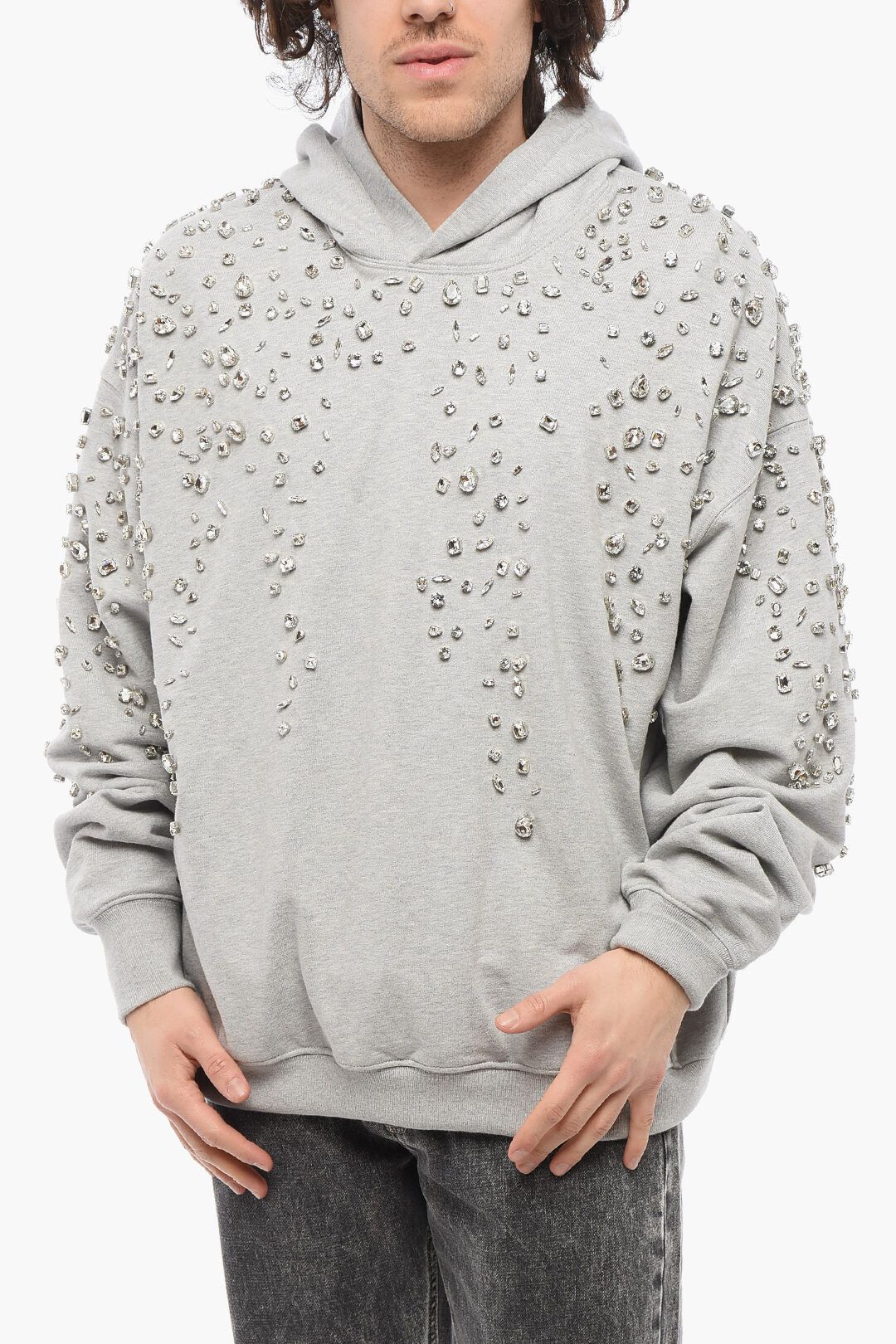 1989 STUDIO og1mm0725 All-Over Jewels Cotton Hoodie in Grey Size US L / EU 52-54 / 3 - 1 Thumbnail