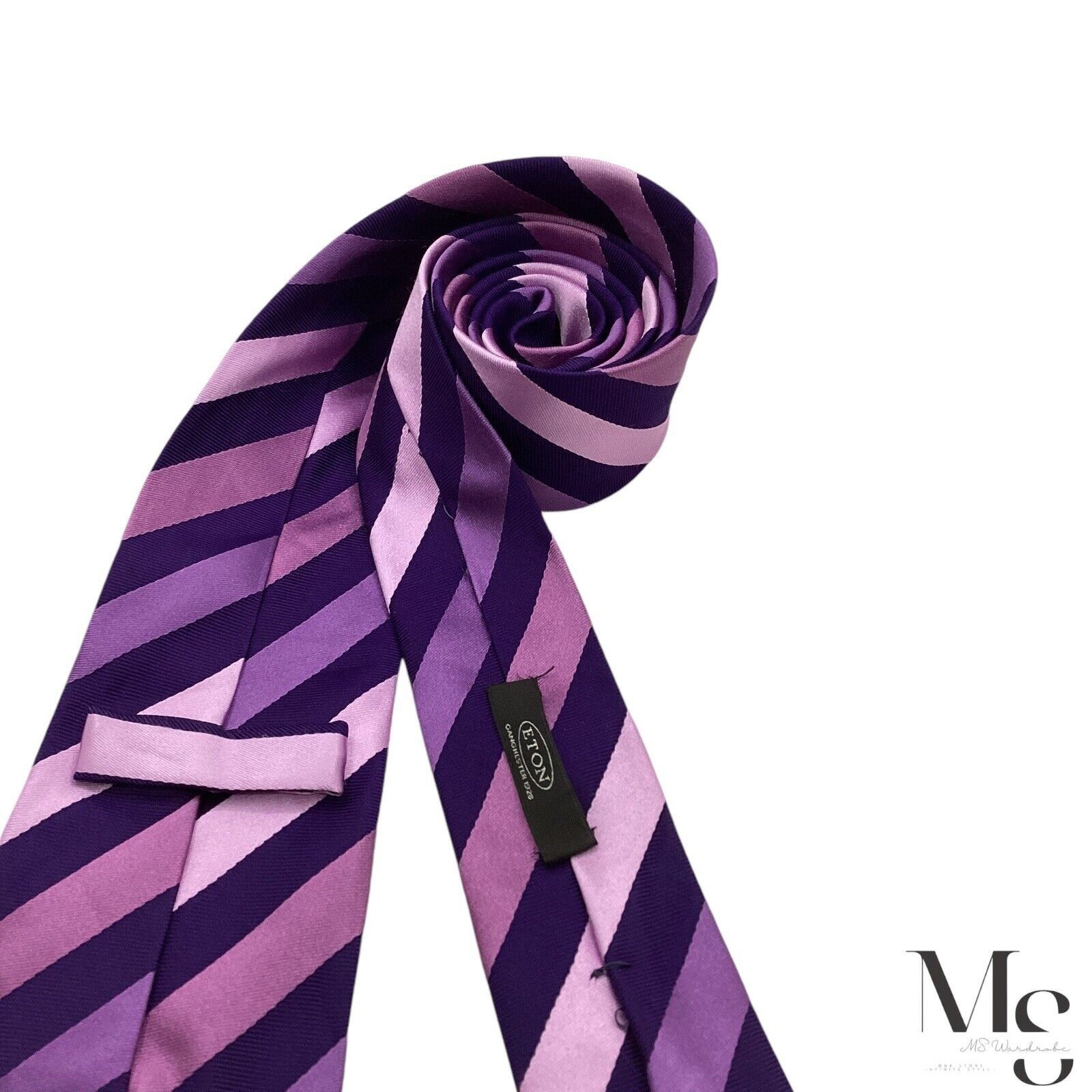 Eton ETON Purple Striped Luxury Silk Tie Made in Italy W: 3.25" E Size ONE SIZE - 6 Thumbnail