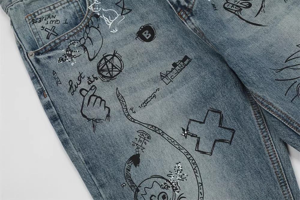 Japanese Brand × Jean High street hand-painted graffiti bootcut jeans for men Size US 32 / EU 48 - 5 Thumbnail