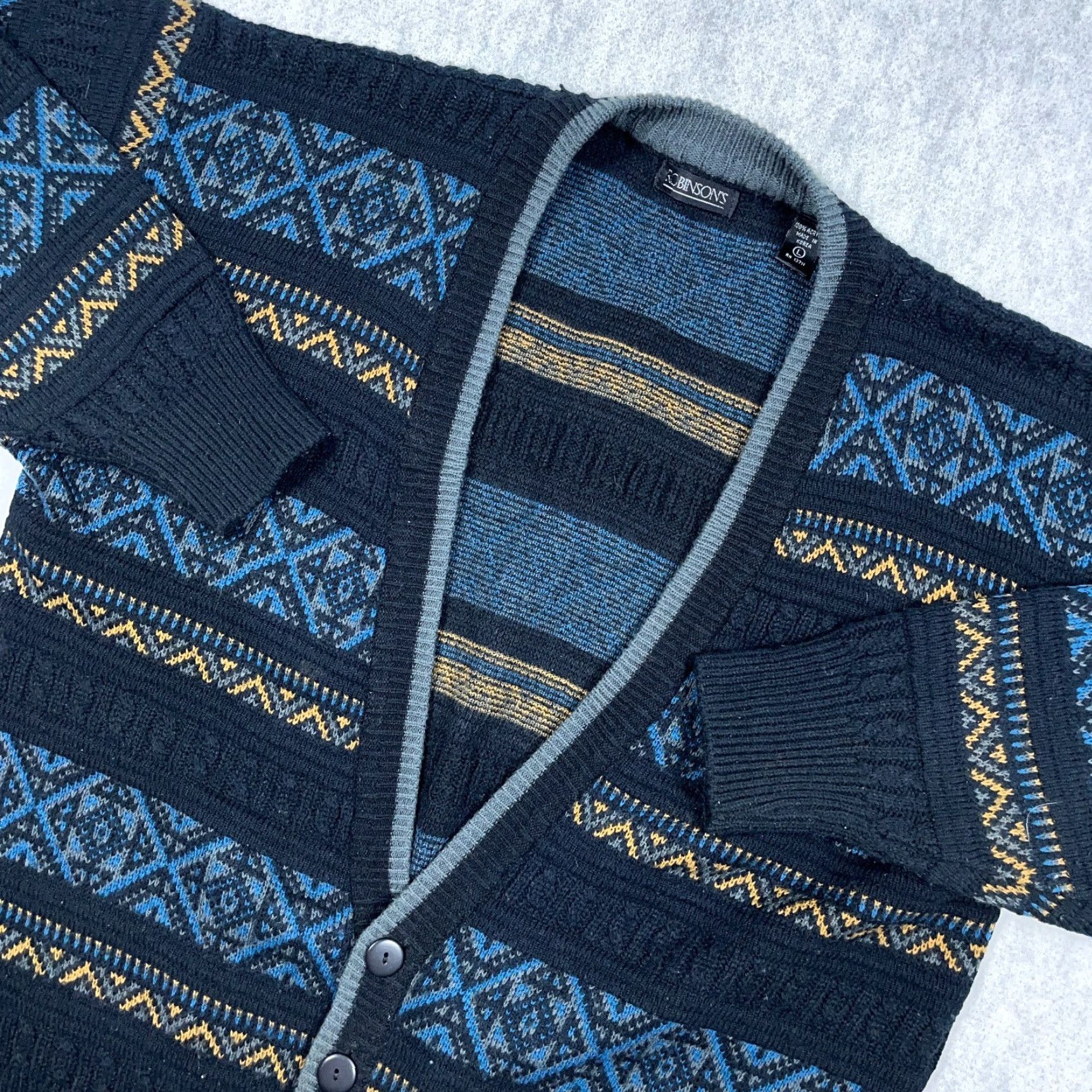 Vintage VINTAGE Cardigan Sweater Men L Blue Grandpa Cosby Geometric 90s Acrylic Golf Swingwear Mens Size US L / EU 52-54 / 3 - 2 Thumbnail