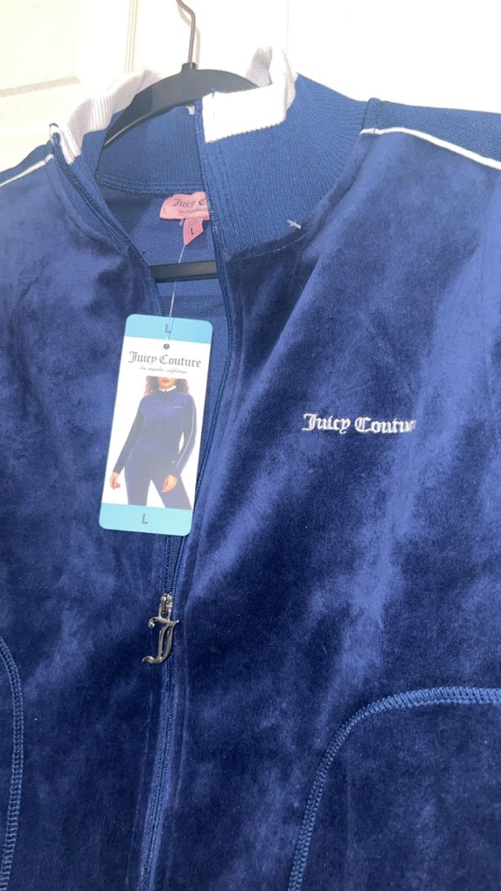 Juicy Couture Women's Juicy Couture Blue Velour Track Jacket L with White Size L / US 10 / IT 46 - 2 Thumbnail