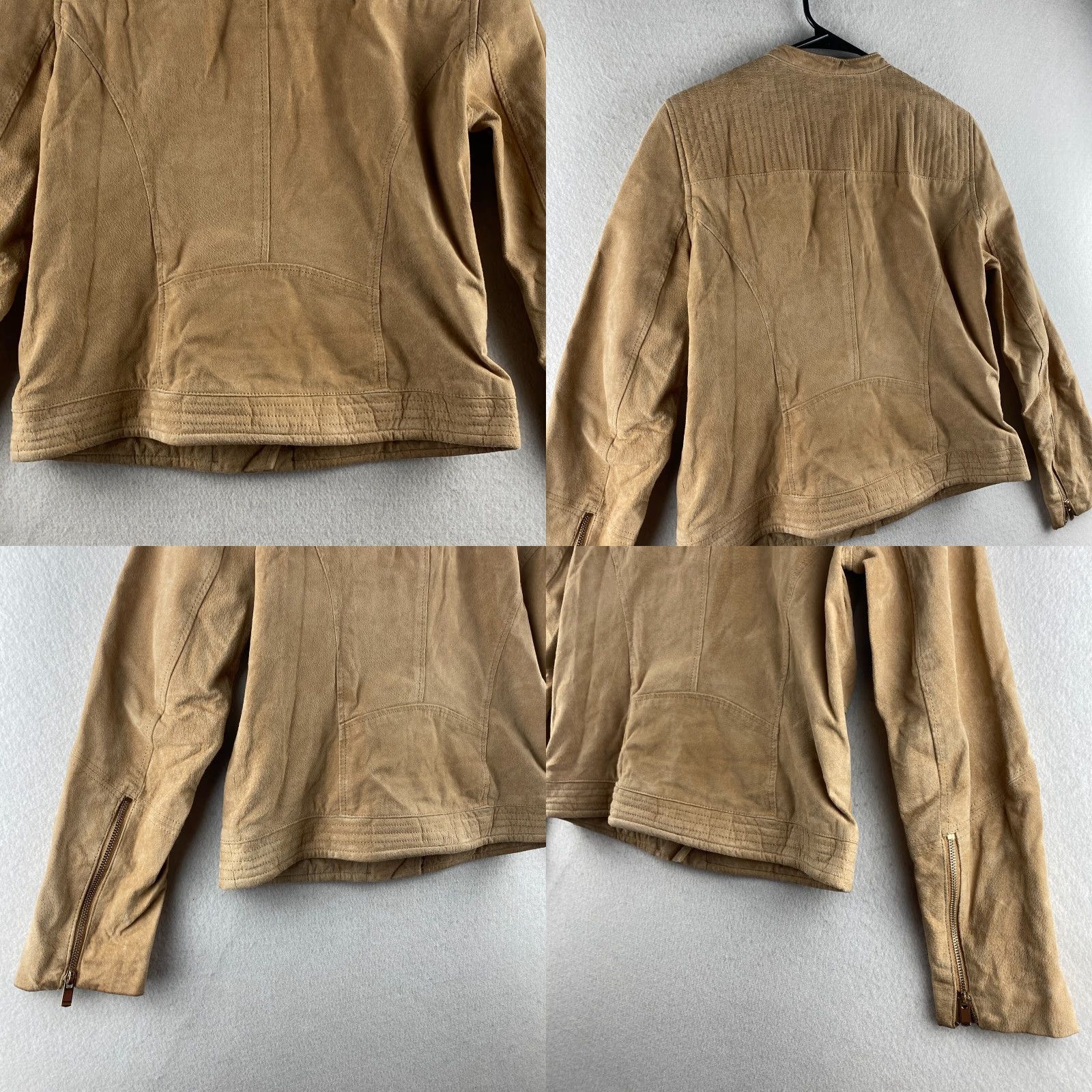 Vintage New York & Company Leather Jacket Womens M Beige Motorcycle Jacket Zip Size M / US 6-8 / IT 42-44 - 10 Thumbnail