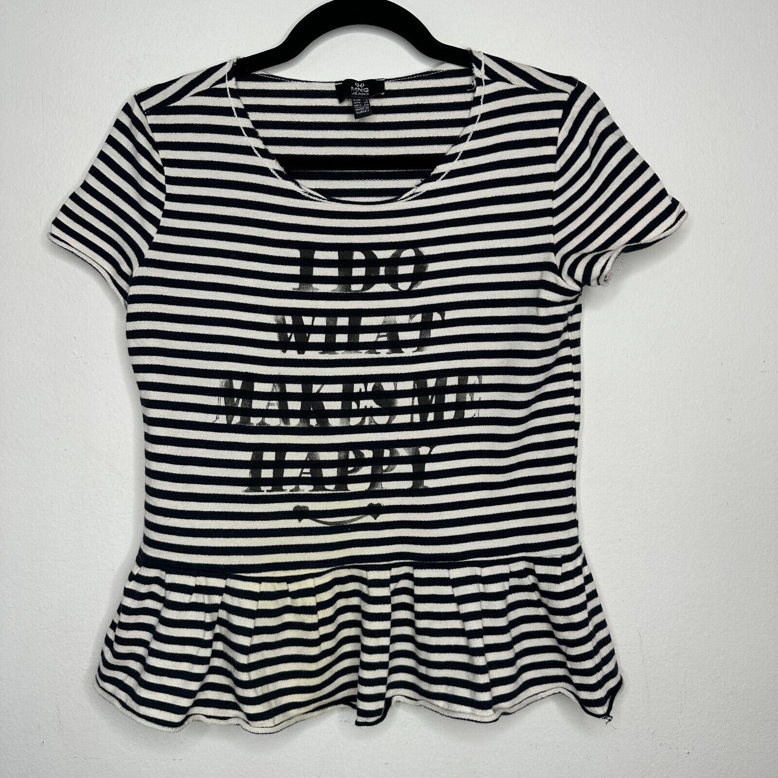 Other MNG Mango Black Stripe I Do What Makes Me Happy Ruffle Tee S Size S / US 4 / IT 40 - 8 Thumbnail