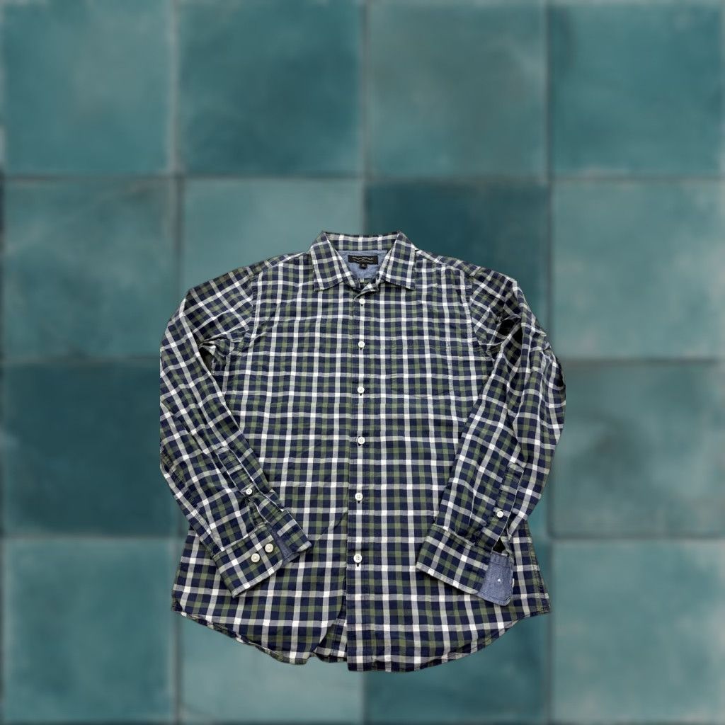 Banana Republic Banana Republic Shirt Mens Medium Blue Green Plaid Soft Wash Tailored Slim Fit Size US M / EU 48-50 / 2 - 1 Thumbnail