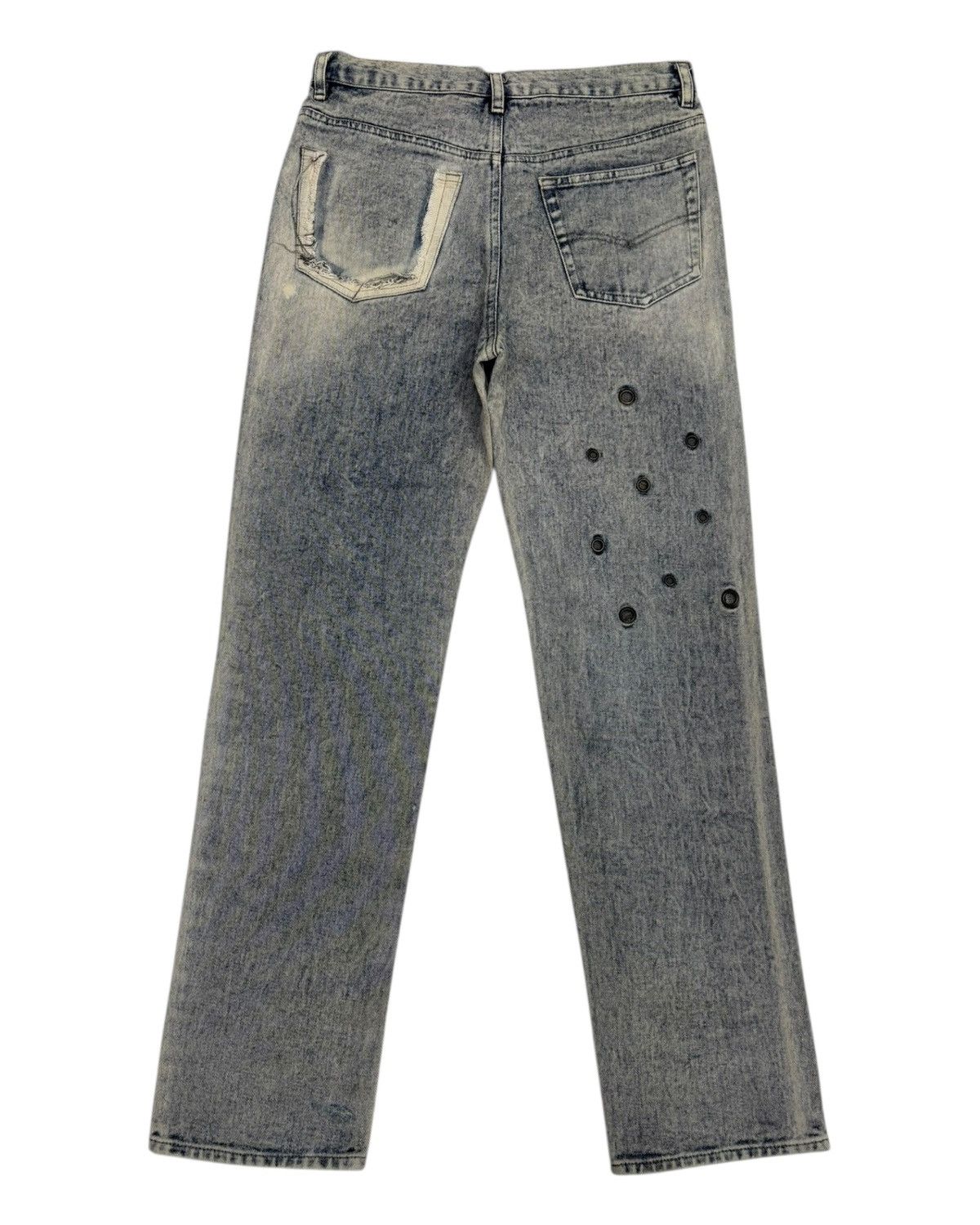 Japanese Brand × Undercover Rulin Distressed Patchwork Grommet Denim Ruin Jeans Size US 31 - 8 Thumbnail