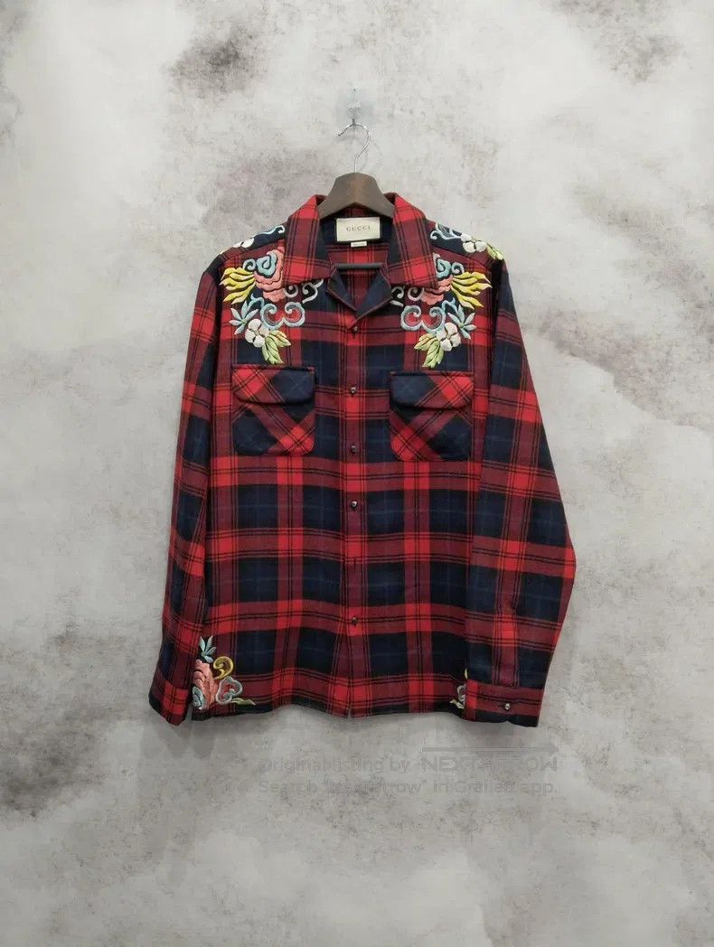 Gucci Gucci Red plaid embroidered shirt Size US M / EU 48-50 / 2 - 1 Thumbnail