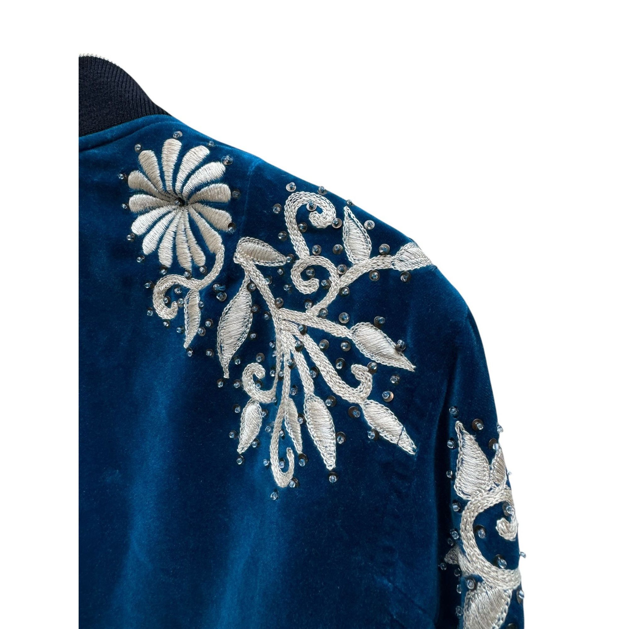 Dries Van Noten FW 2018 Blue Sequined Embroidered Bomber Jacket Size US M / EU 48-50 / 2 - 8 Thumbnail