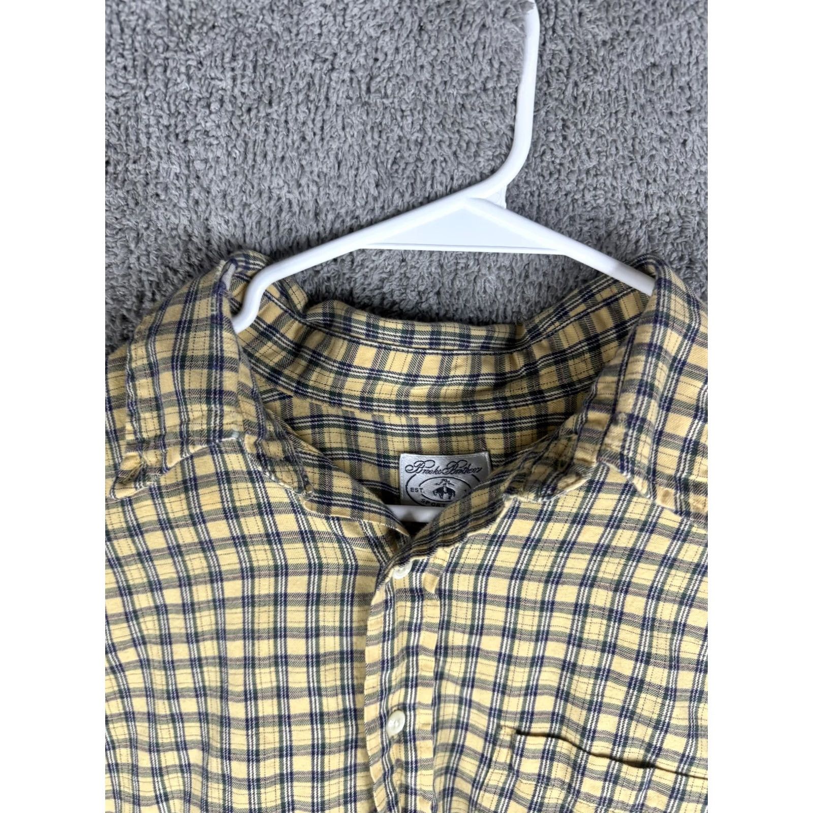 Brooks Brothers Brooks Brothers Shirt Mens XL Yellow Blue Plaid Button Front Cotton Casual Shirt Size US XL / EU 56 / 4 - 5 Thumbnail
