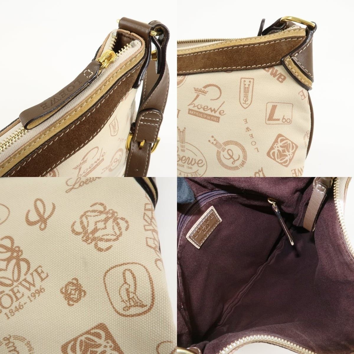 Loewe Loewe Anagram Canvas Suede Leather Shoulder Bag Beige Size ONE SIZE - 7 Thumbnail