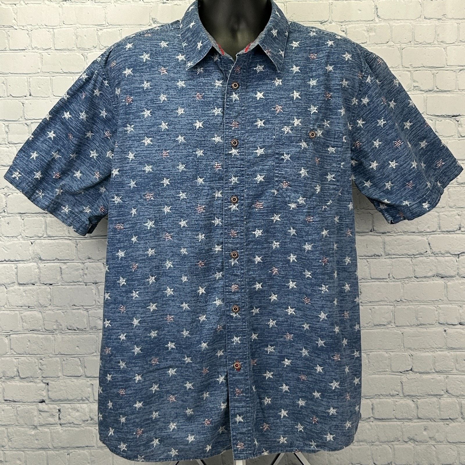 Other Outdoor Life USA Flag Stars Button Front Shirt Blue X-Large Size US XL / EU 56 / 4 - 2 Thumbnail