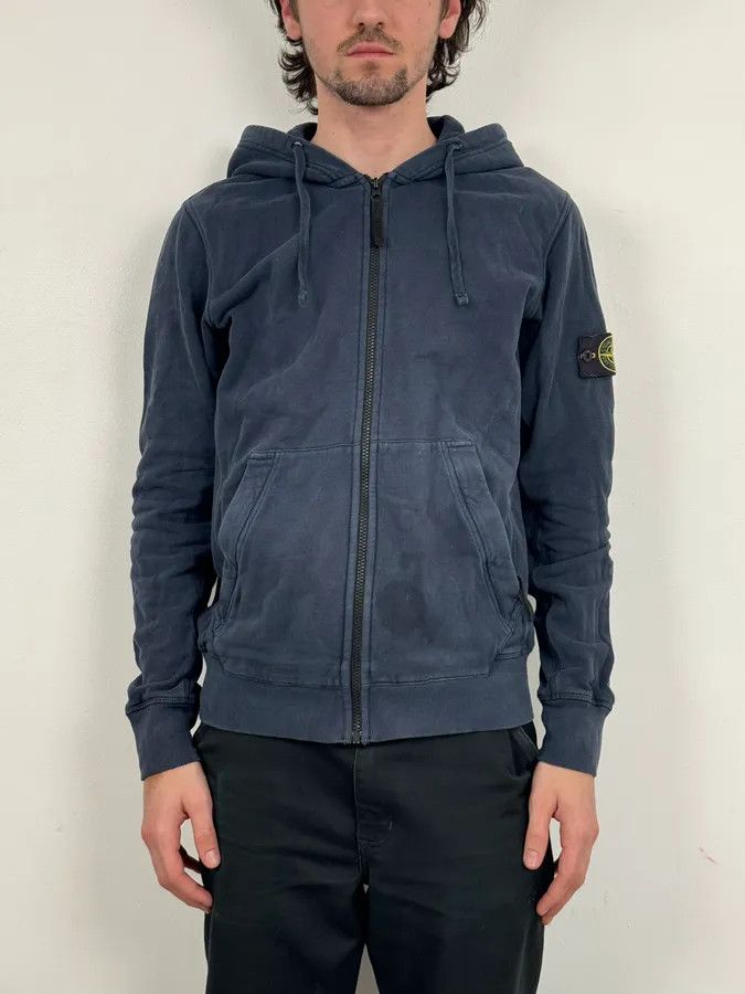 Stone Island Navy Signature Minimalist Zip-up Hoodie