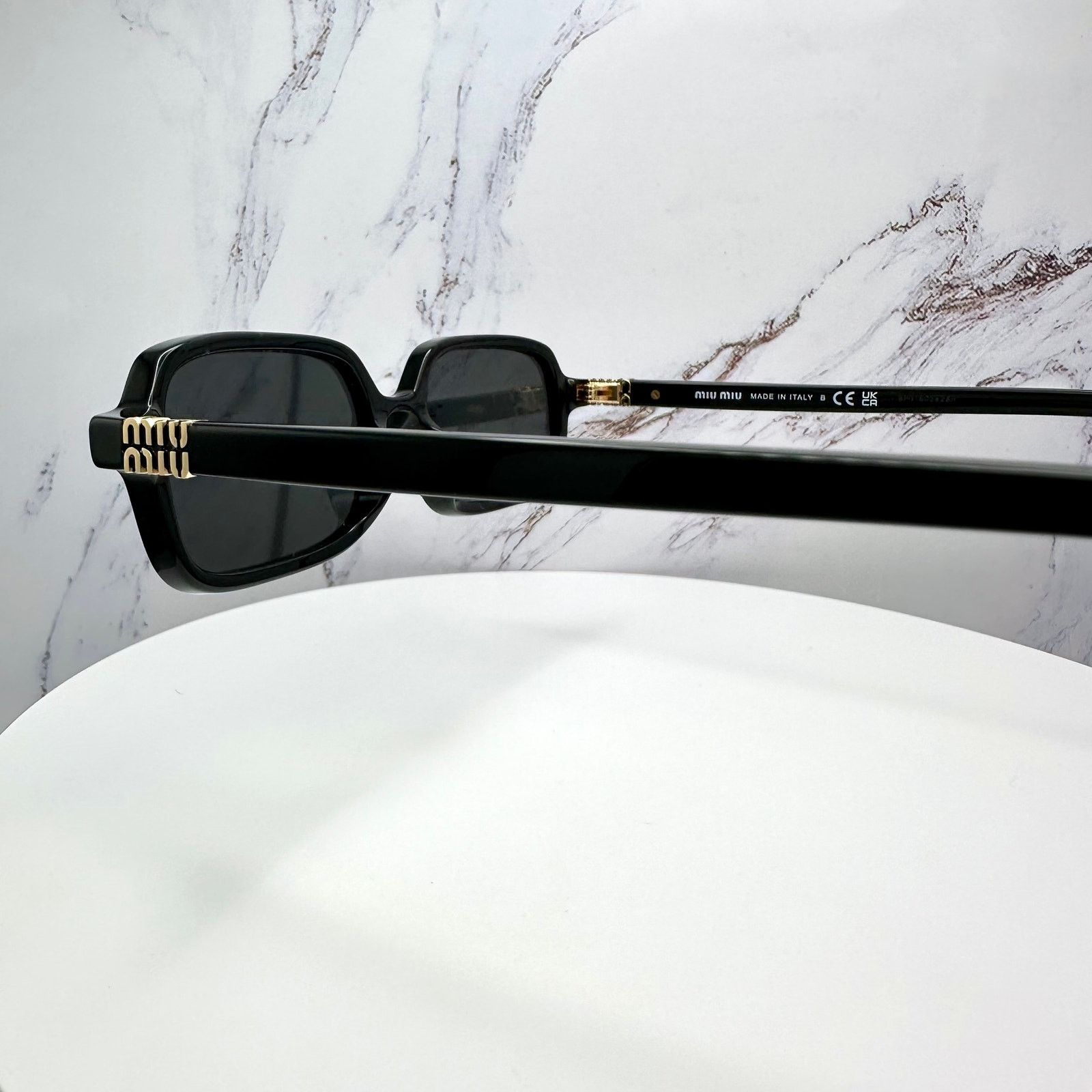 Miu Miu MIU MIU Sunglasses New Black Square Acetate Gold Metal Logo Size ONE SIZE - 19 Thumbnail
