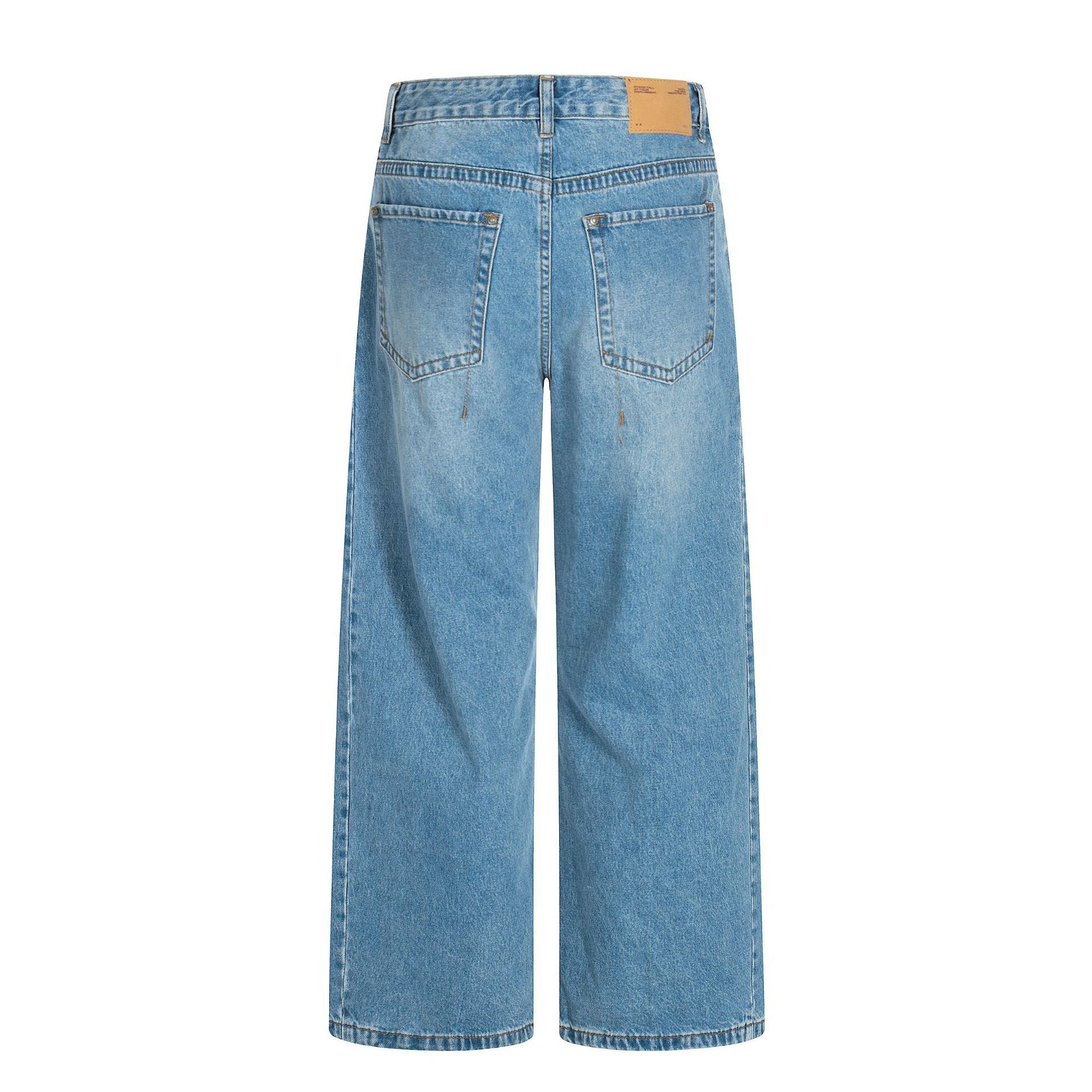 Jean Men's retro washed distressed loose straight casual jeans Size US 32 / EU 48 - 2 Thumbnail