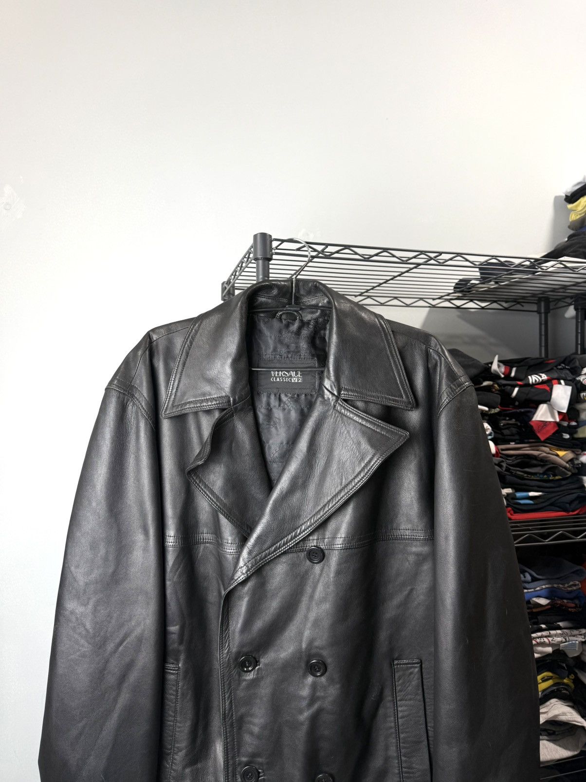 Versace Vintage Versace V2 Leather Jacket Cloak Trench Size US XL / EU 56 / 4 - 2 Thumbnail
