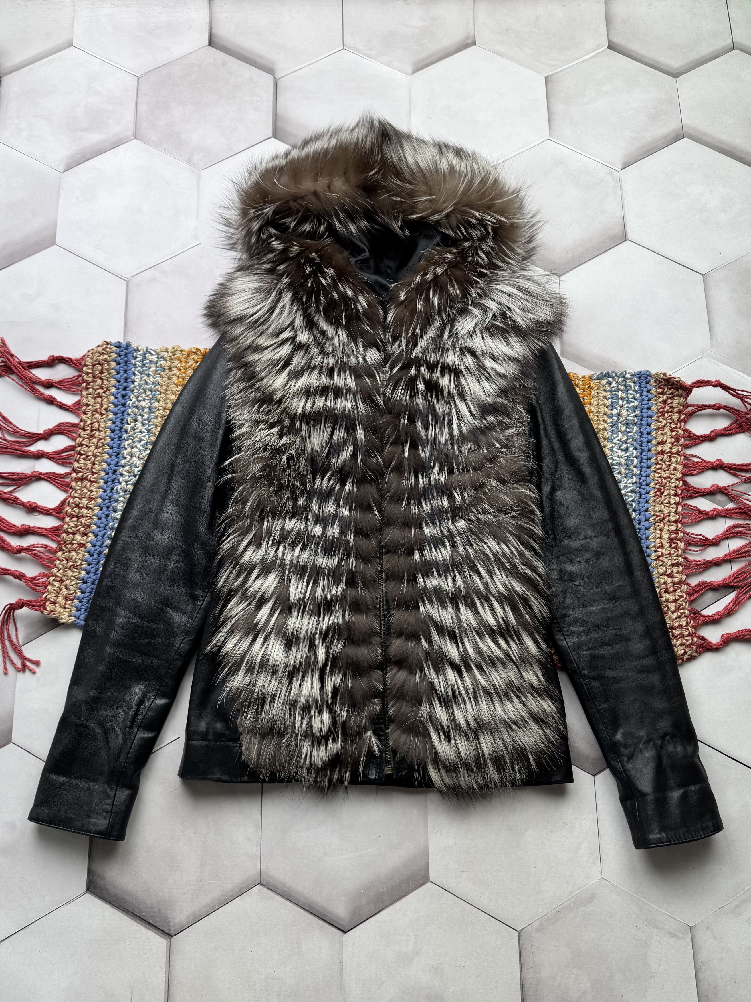 Bcbg leather jacket with fur best sale