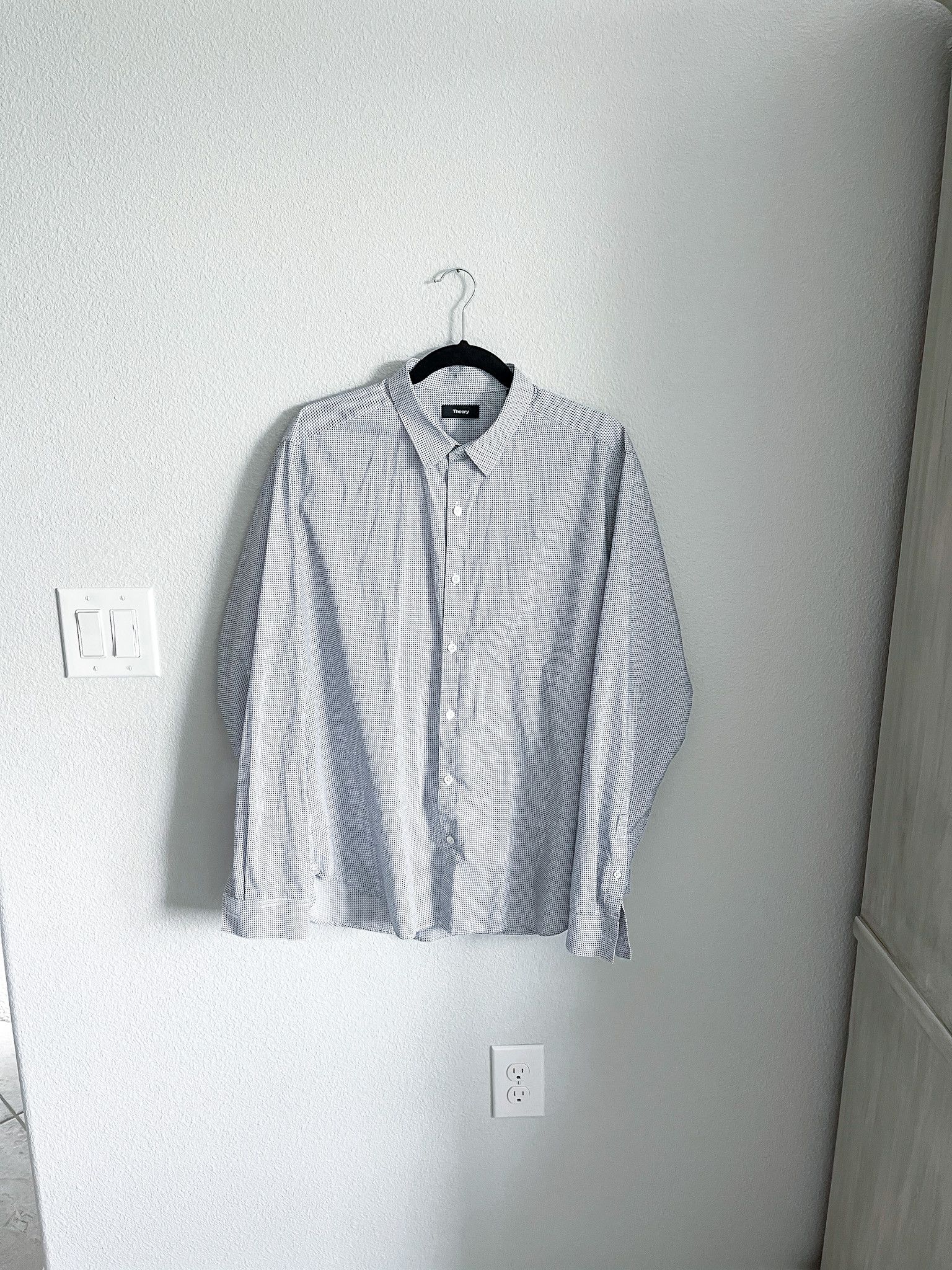 Theory Theory White & Blue Grid Button Up Shirt Size US XL / EU 56 / 4 - 3 Thumbnail