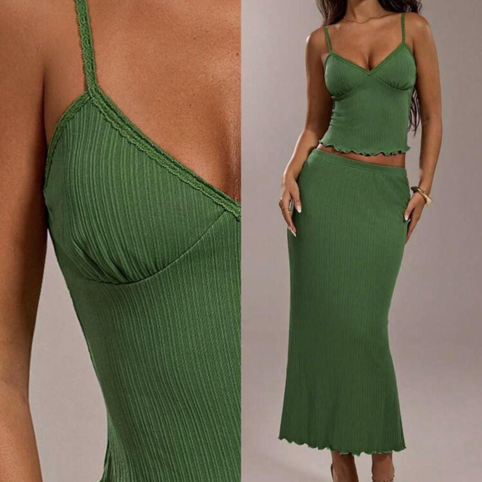 Forever 21 Forever 21 Green ribbed crop top and skirt set Size XS / US 0-2 / IT 36-38 - 6 Thumbnail