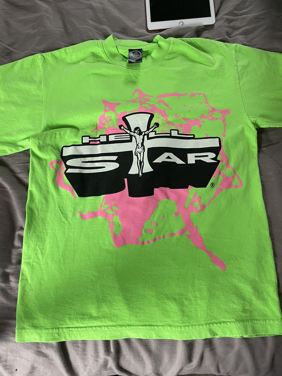 image of Hellstar Jesus Tee in Green, Men's (Size Small)